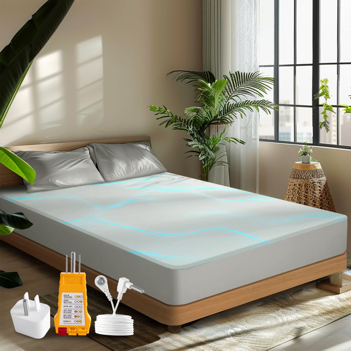 Grounding Fitted Sheets Queen Size, Grounding Sheet Earth Connected Bedding,10% Pure Silver Fiber And 90% Ultra Soft Cotton, Fit