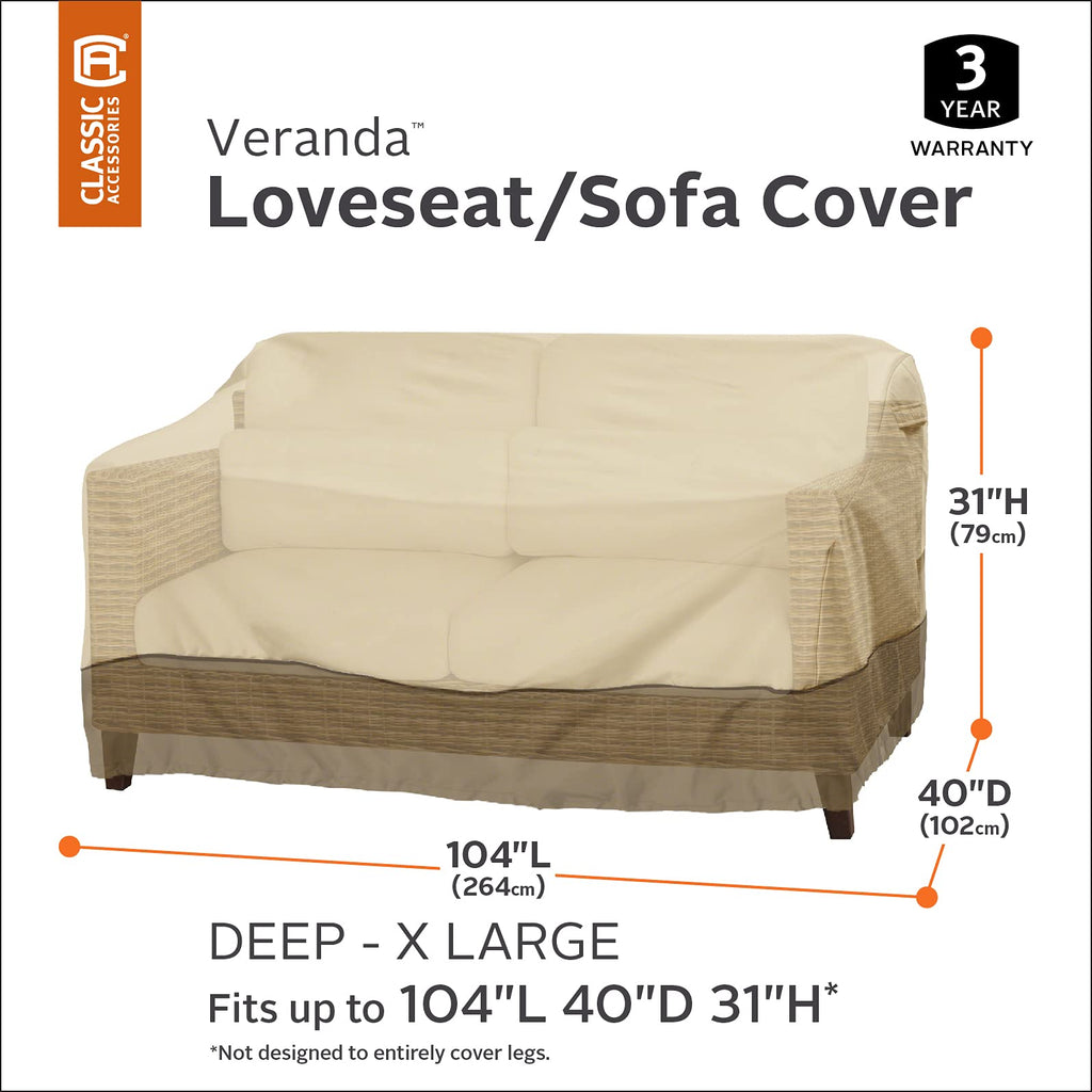Classic Accessories Veranda Water-Resistant 104 Inch Deep Seated Patio Sofa/Loveseat Cover, Patio Furniture Covers