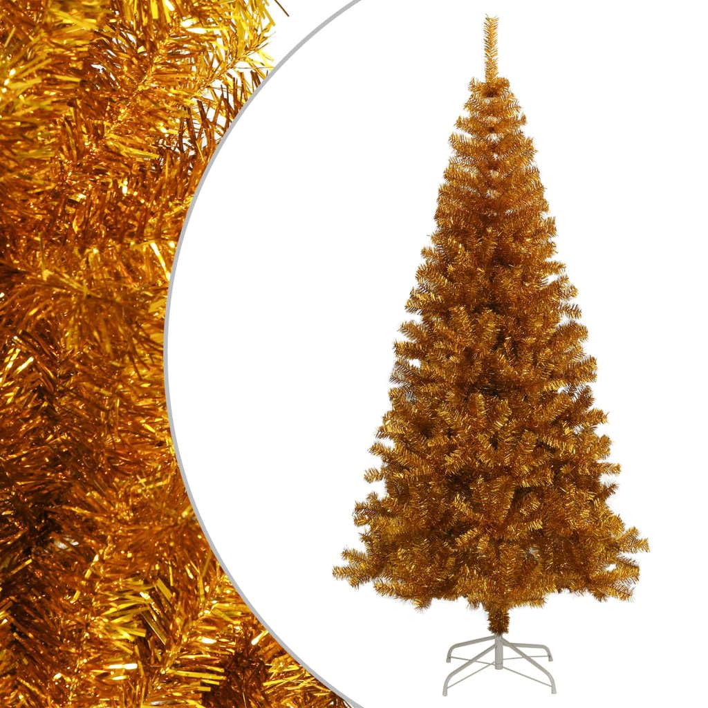 Vidaxl 8Ft Gold Artificial Christmas Tree With Steel Stand - Sturdy, Reusable, Pet Material, Indoor/Outdoor Suitable, 1300 Tips