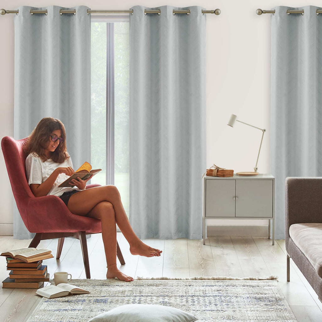 Chevron Blackout Curtains For Bedroom 63'' Grey Jacquard Woven Blackout Window Treatment Set For Men Guest Room Nursery Thermal