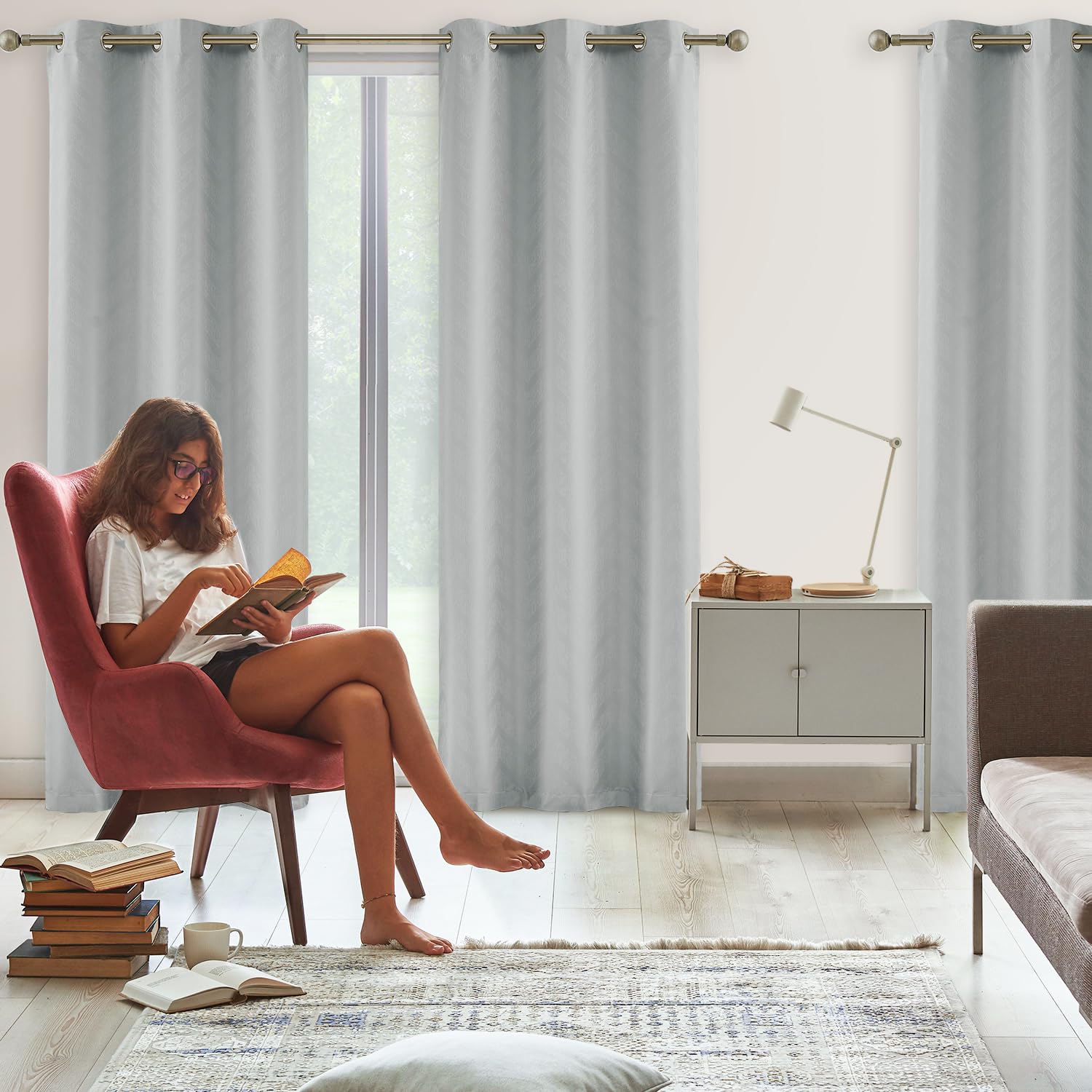 Chevron Blackout Curtains For Bedroom 63'' Grey Jacquard Woven Blackout Window Treatment Set For Men Guest Room Nursery Thermal