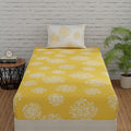 Huesland By Ahmedabad Cotton 144 Tc Single Bed Sheet Cotton With 1 Pillow Cover  Yellow & White