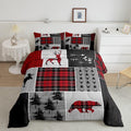 Deer Antlers Bear Kids Comforter Set King Size,Plaids Boho Arrows Patchwork Bedding Set For Boys Girls Adults Room Decor,Rustic