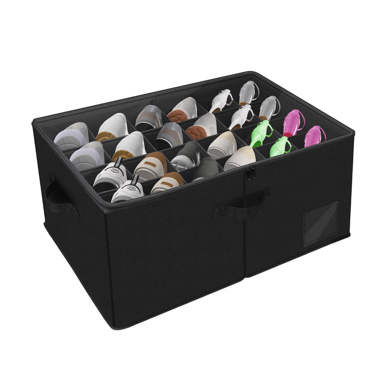 Shoe Organizer for Closet,Foldable Box with Clear Cover,Adjustable dividers
