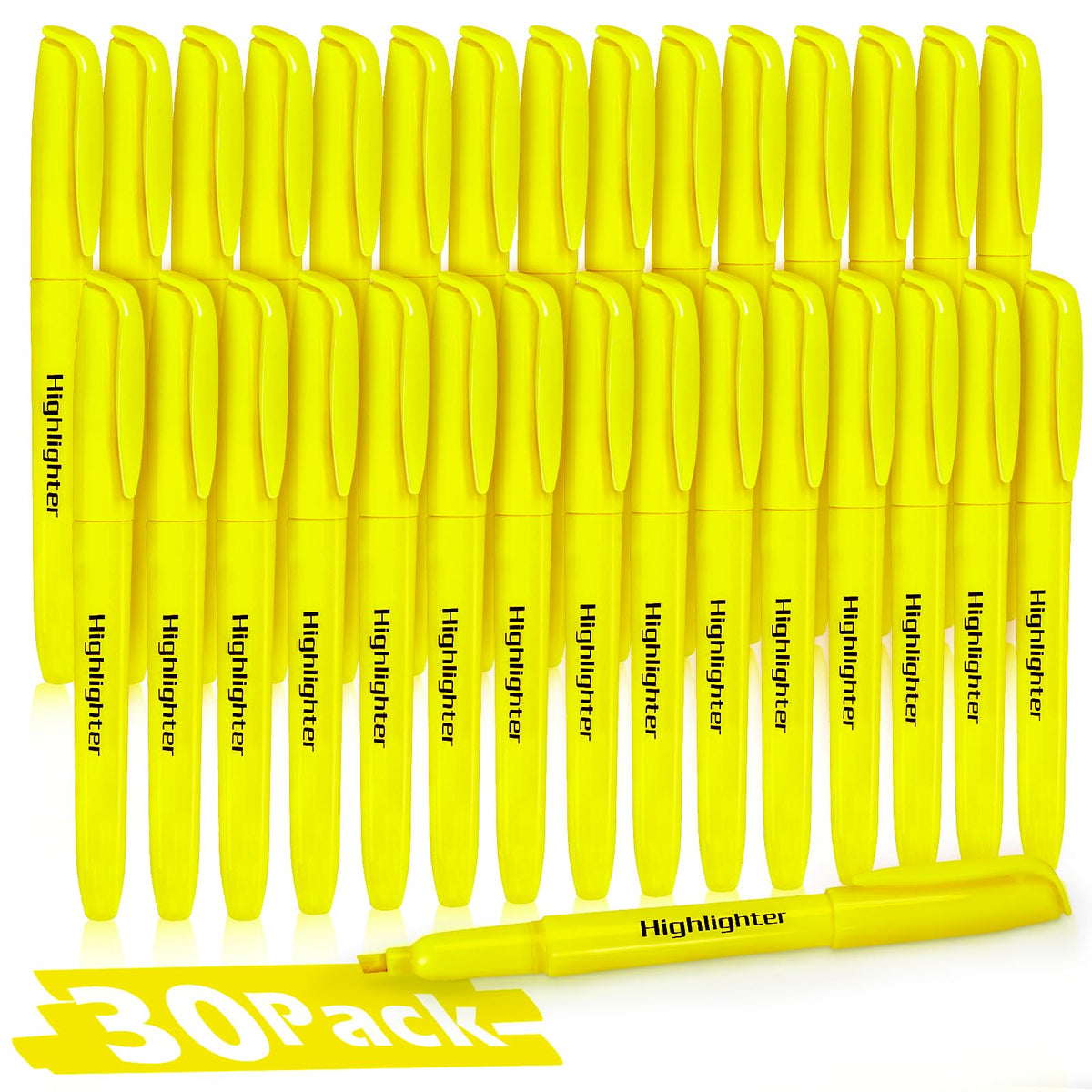 V-Opitos 30 Pack Yellow Highlighters, No Bleed Highlighters, Bright Highlighters With Soft Chisel Tips, Ideal For Office And Sch