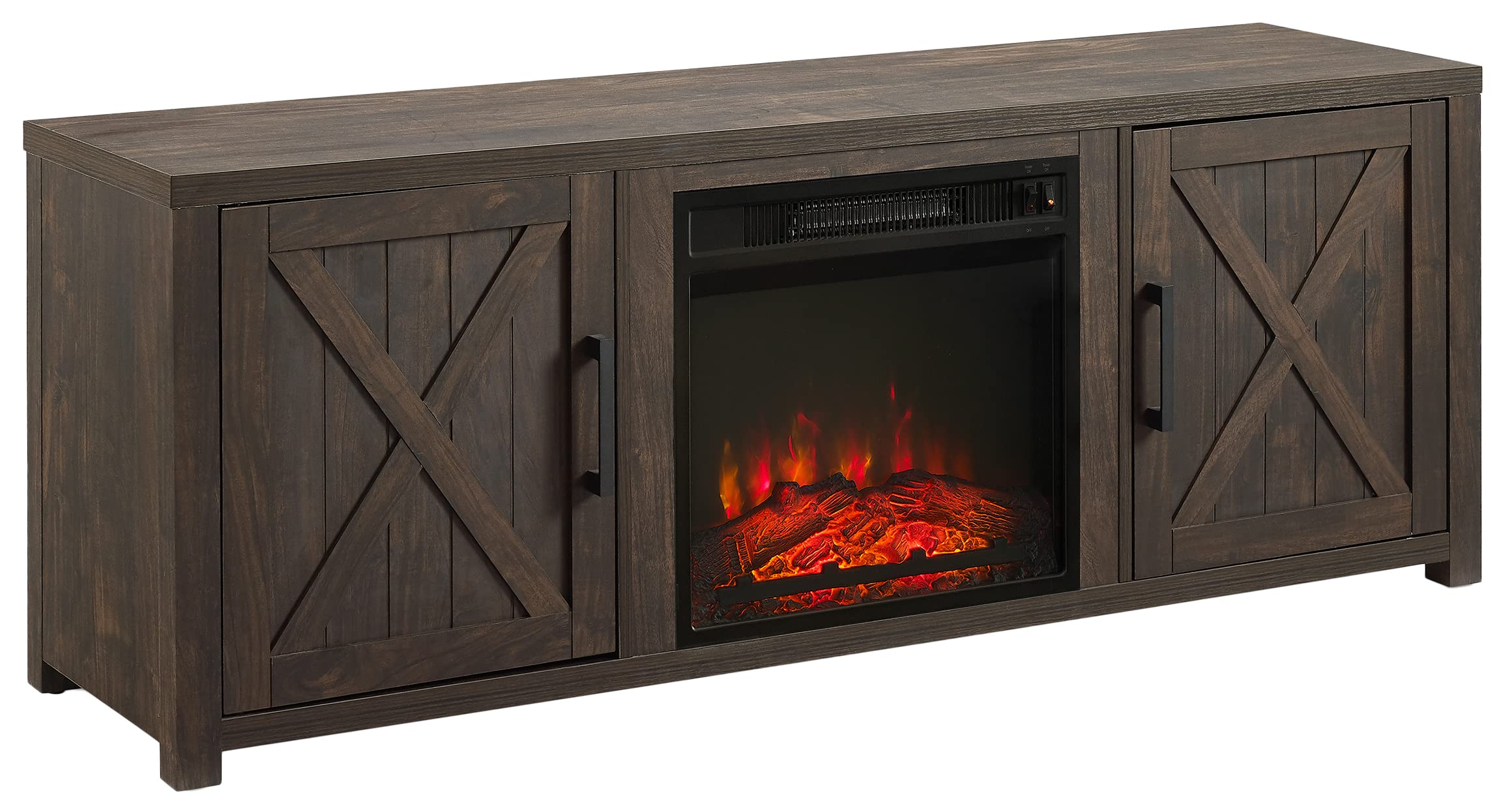 Crosley Furniture Gordon Low Profile Fireplace TV Stand for 65+ inch TVs, Entertainment Center with Shelves, Dark Walnut