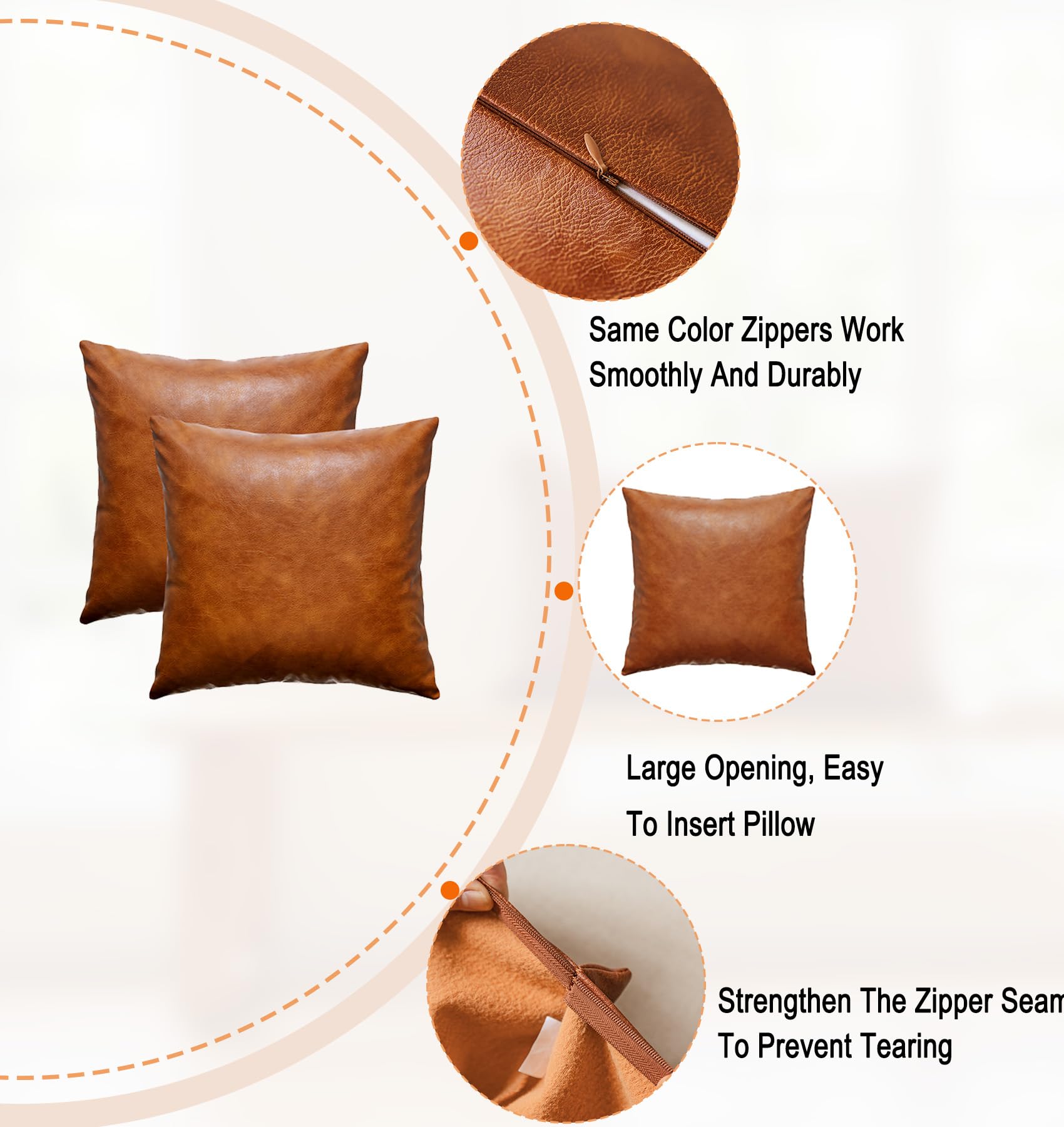 Gegelica Faux Leather Throw Pillow Covers, 20X20 Inch Set Of 2 Brown Lumbar Boho Modern Square Home Decorative Pillow Cases For