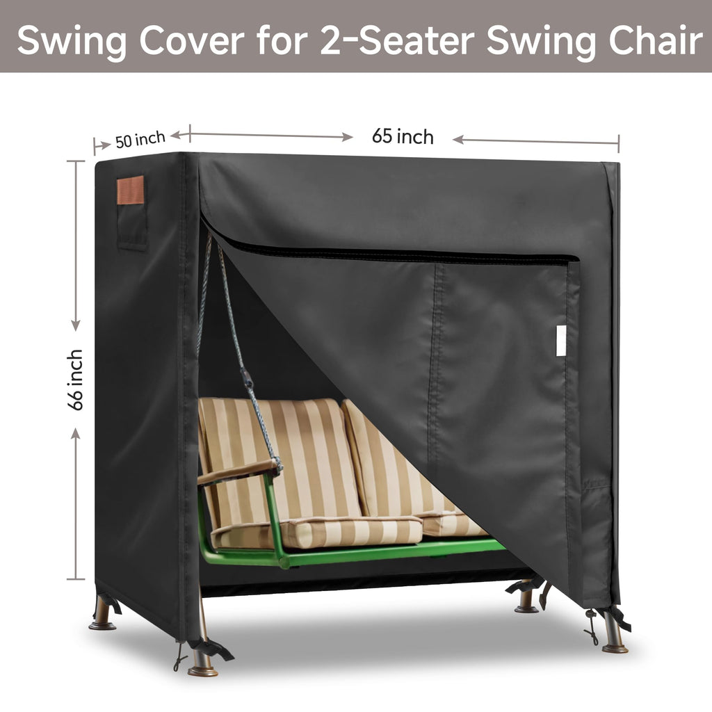 Uhousdeco Outdoor Swing Covers For Patio Swing 2 Seater, 65' L X 50' D X 66' H, 2 Seat Swing Cover Waterproof, Porch Patio Swing Canopy Cover, Windproof Uv Resistant All Weather Protector - Black