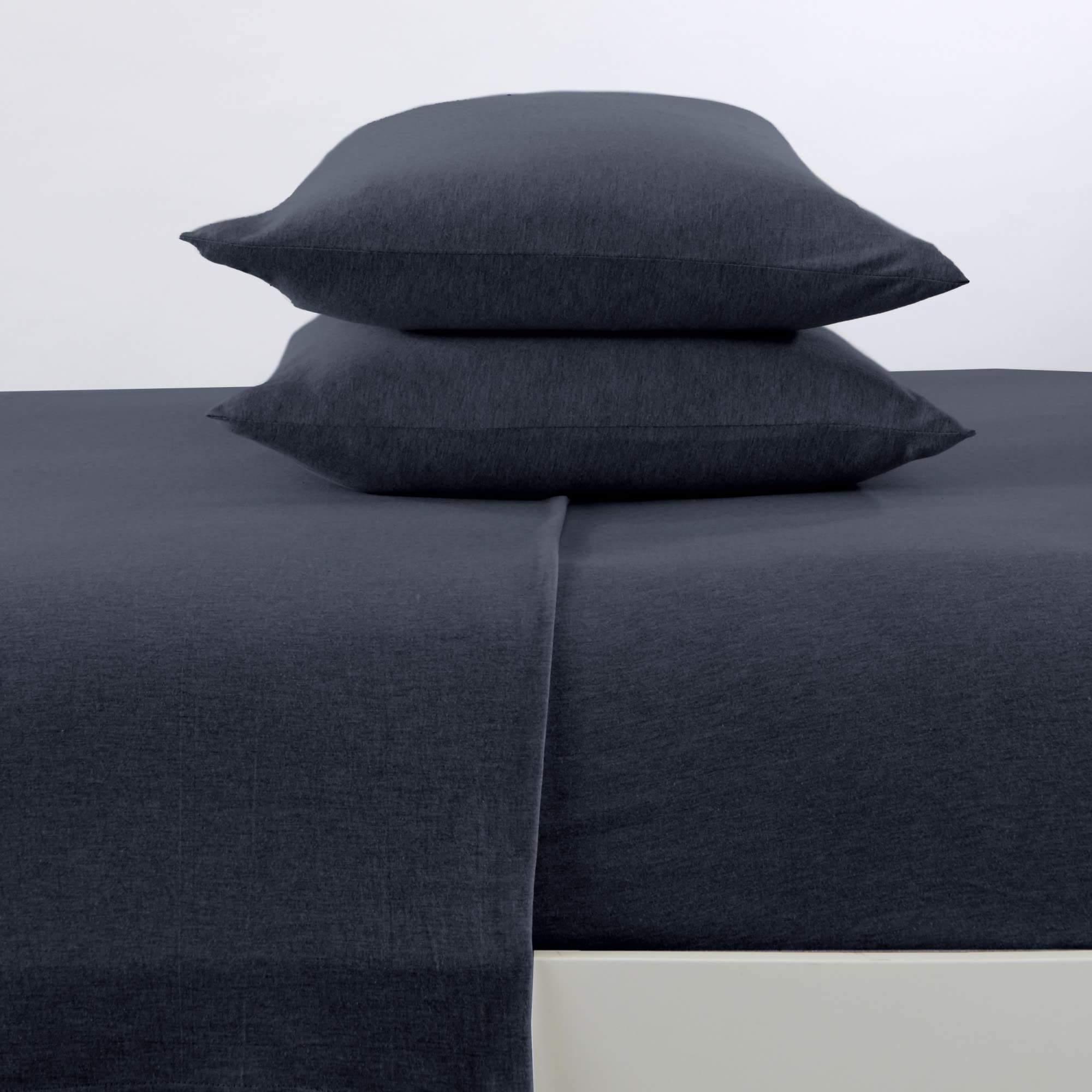 4 Piece Jersey Knit Queen Cotton Blend Light Navy Sheet Set | Ultra-Soft T-Shirt Jersey Bedding Sheets & Pillowcases | Heathered