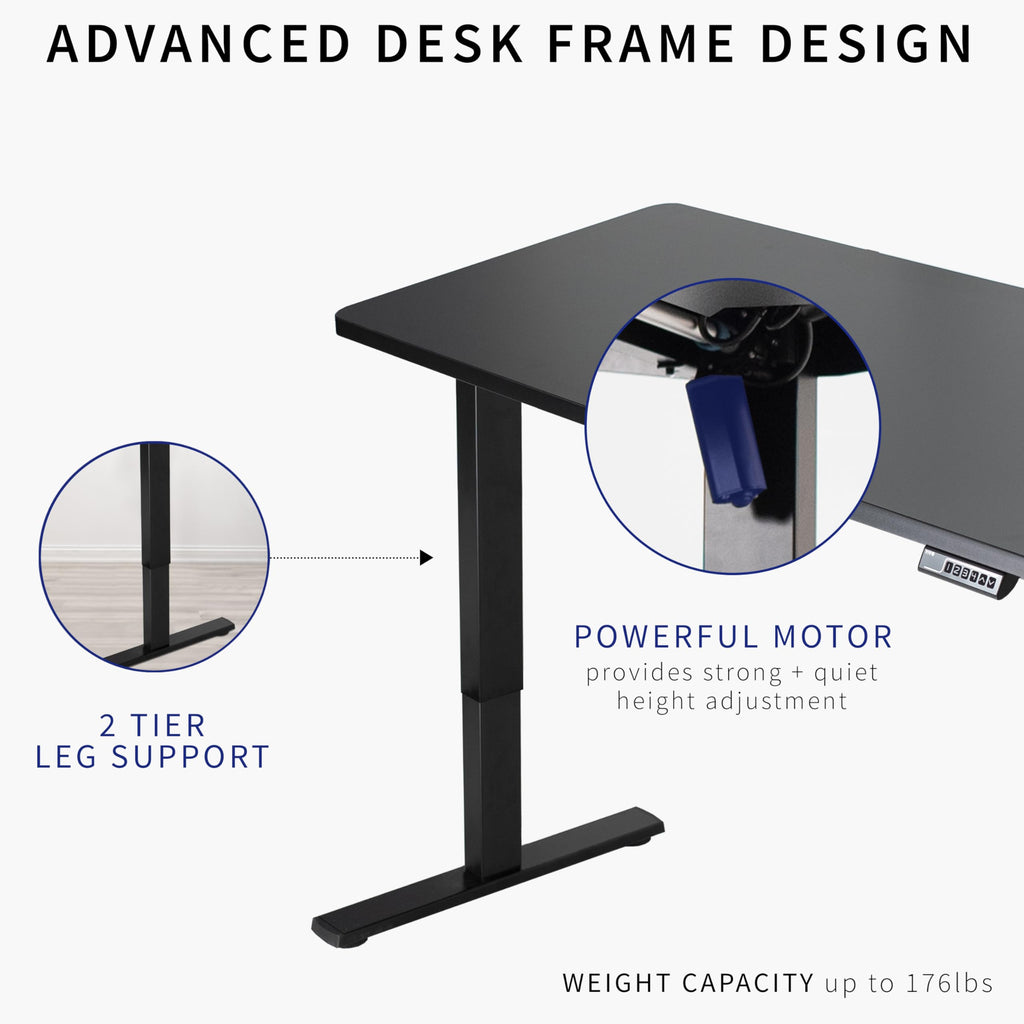 Vivo Electric 60 X 24 Inch Standing Desk Workstation, Memory Controller Height Adjustment, 1B Series, One-Piece Black Top, Gray Frame, Desk-Kit-1G6B