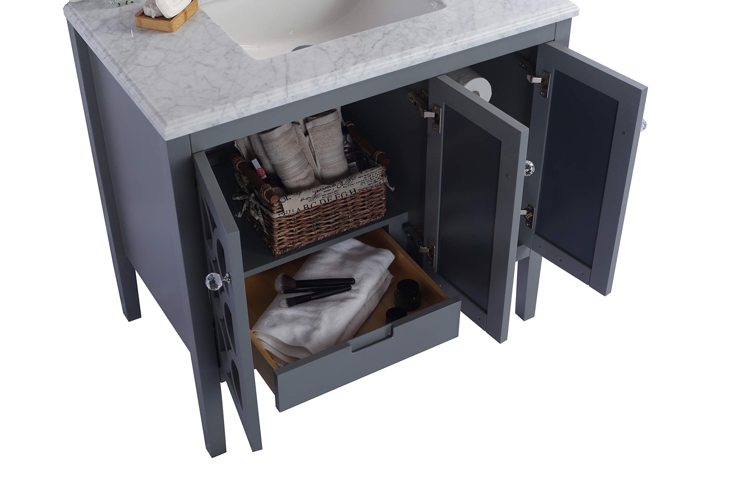 Laviva Mediterraneo - 36 - Grey Cabinet Black Wood Marble Countertop