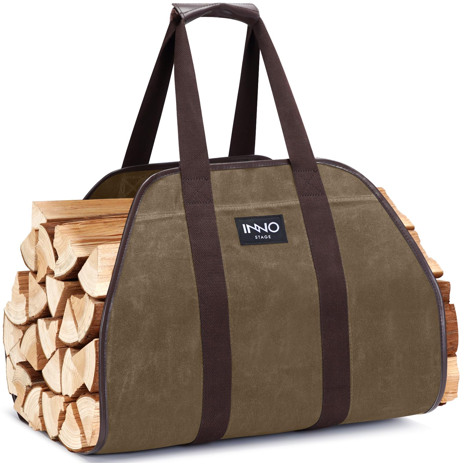 INNOSTAGE Firewood Log Carrier Tote Bag, 40X19 Endless Hay Hauling of Fireplace Wood Stove Accessories for Outdoor Camping Khaki