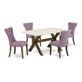 East West Furniture X726Ga740-5 5 Piece Dining Table Set For 4 Includes A Rectangle Kitchen Table With X-Legs And 4 Dahlia Linen Fabric Parson Dining Chairs, 36X60 Inch, Multi-Color