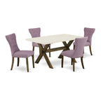 East West Furniture X726Ga740-5 5 Piece Dining Table Set For 4 Includes A Rectangle Kitchen Table With X-Legs And 4 Dahlia Linen Fabric Parson Dining Chairs, 36X60 Inch, Multi-Color