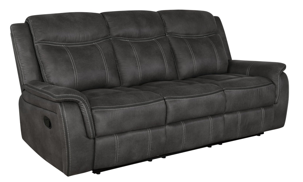 Coaster Lawrence Faux Leather Upholstered Tufted Back Motion Sofa Charcoal