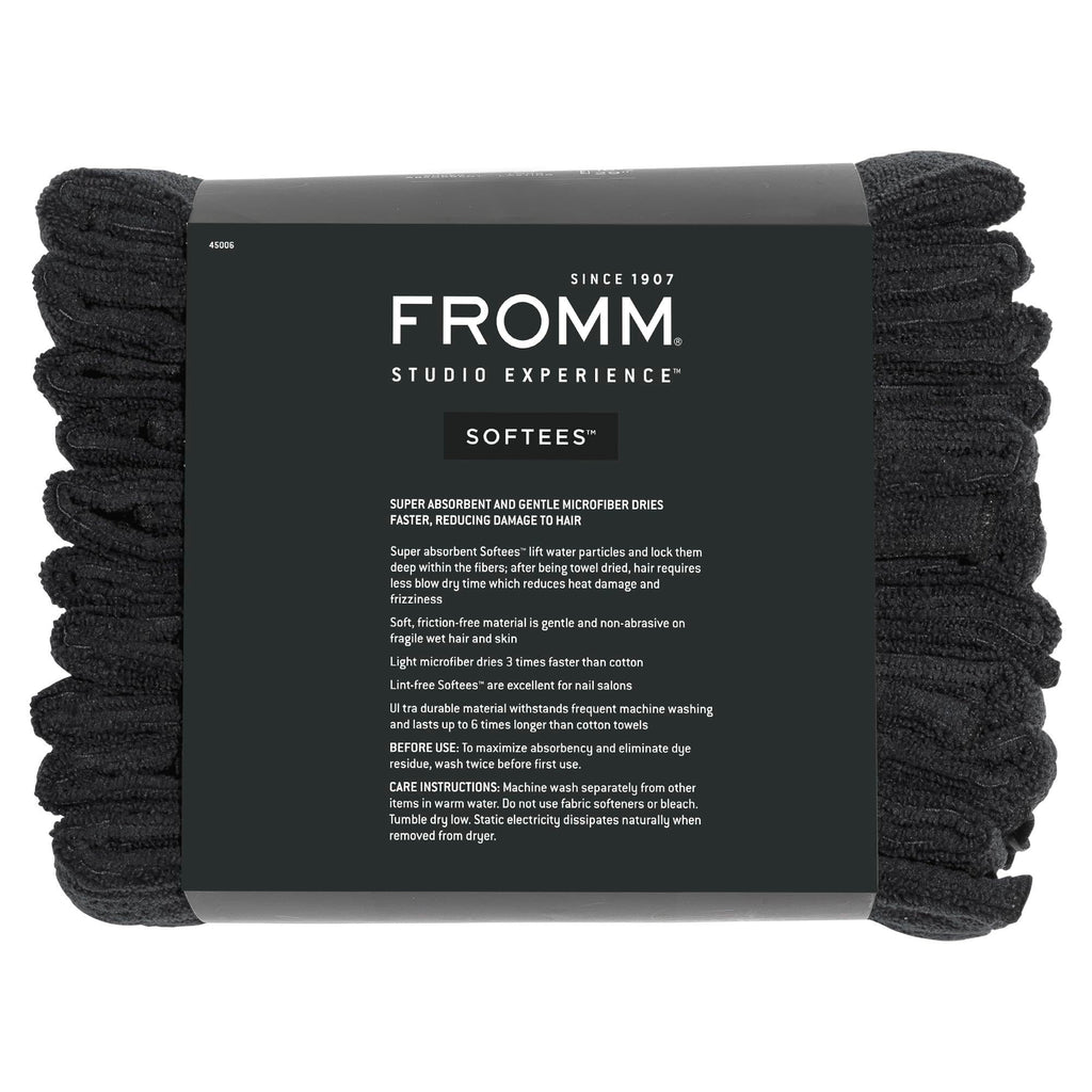Fromm Softees Microfiber Salon Hair Towels For Hairstylists, Barbers, Spa, Gym In Black, 16' By 29', 10 Count Perfect Hair Car