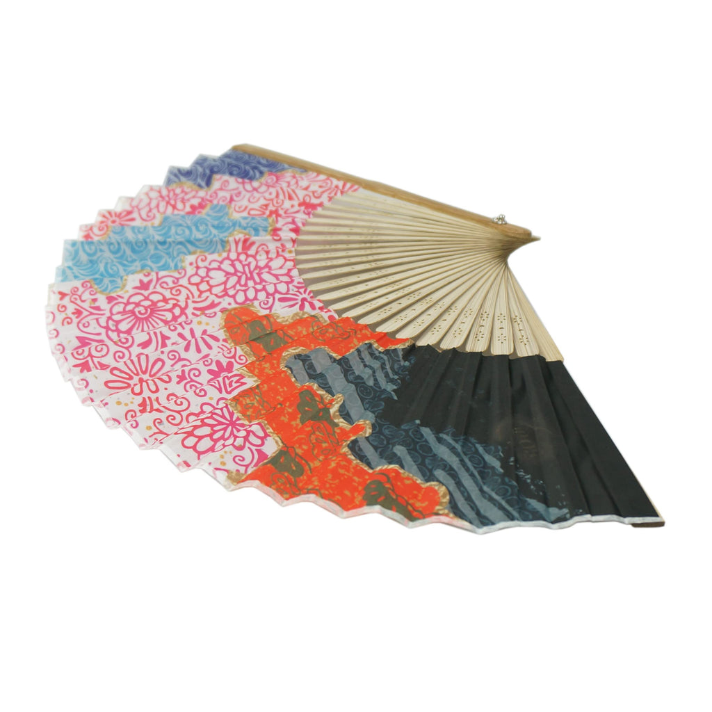 Salutto Hand Fan With Beautiful Fabric Printed Black Flower