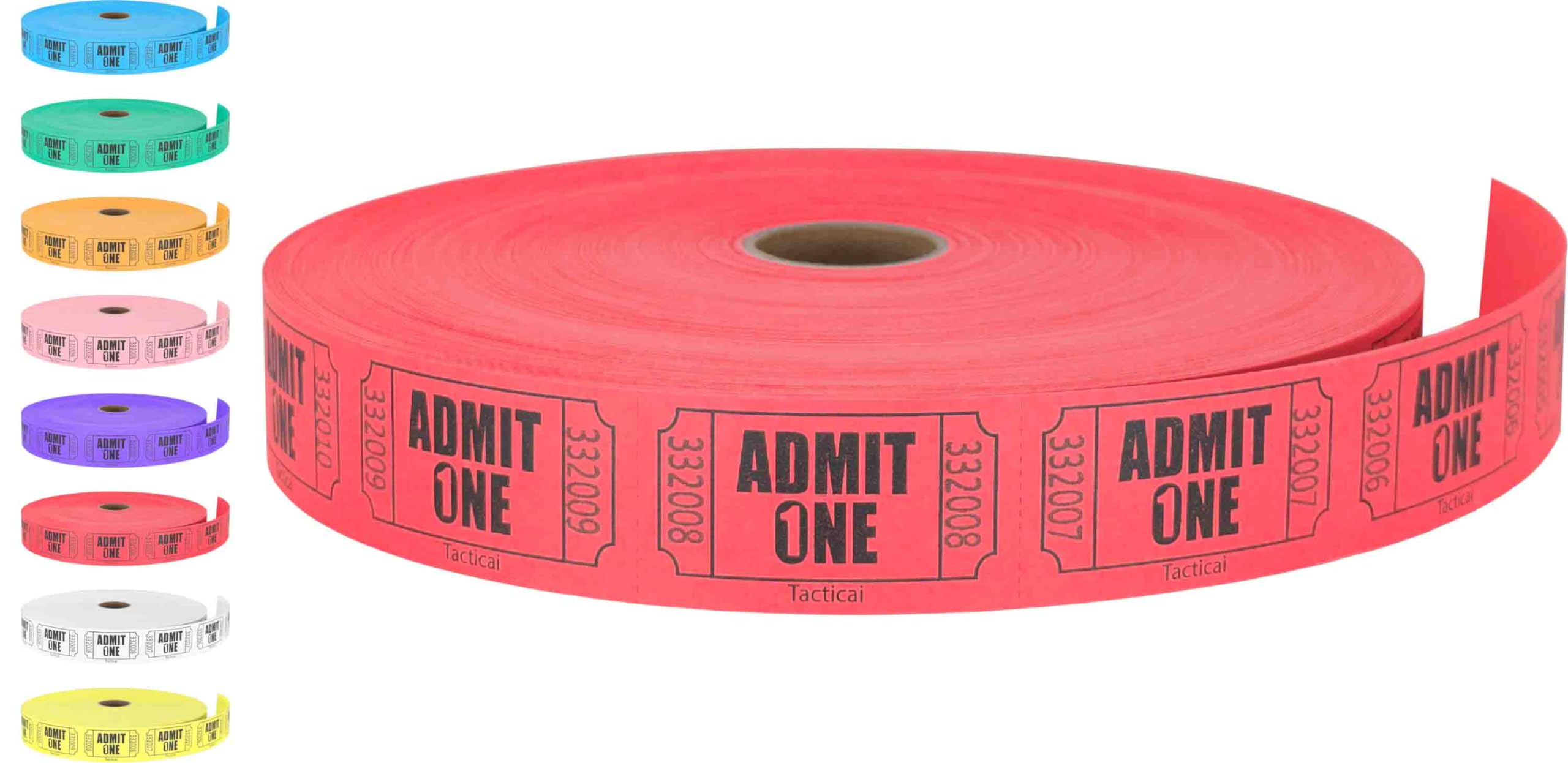 Tacticai 2000 Raffle Tickets, Admit One, Single Roll, Ticket For Events, Entry, Class Reward, Fundraiser & Prizes - Red (1 Of 8
