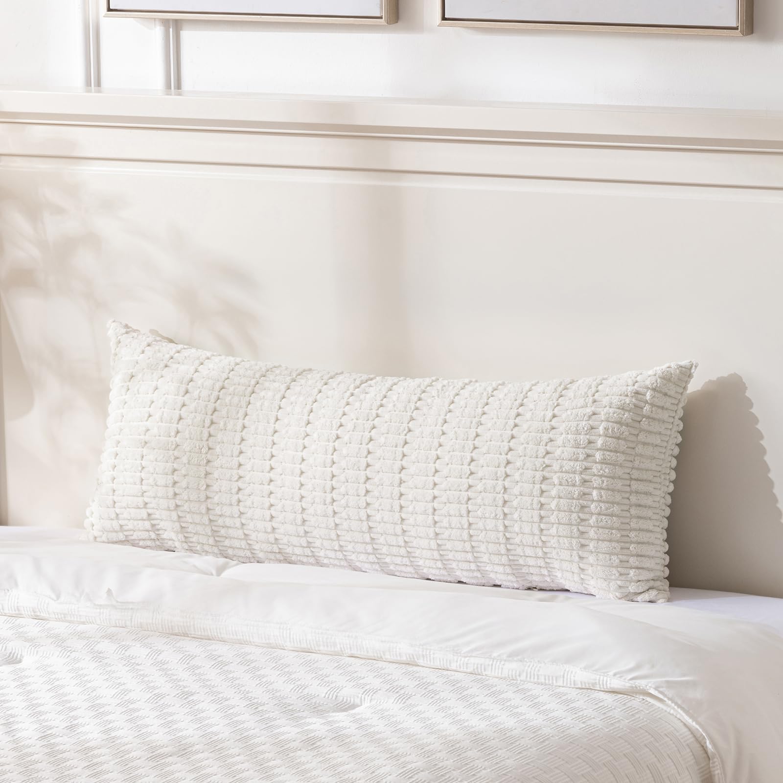 Fancy Homi Cream Boho Long Body Lumbar Lumbar Decorative Throw Pillow Cover 14X36 Inch For Bed Couch Bedroom Bench, Soft Corduro