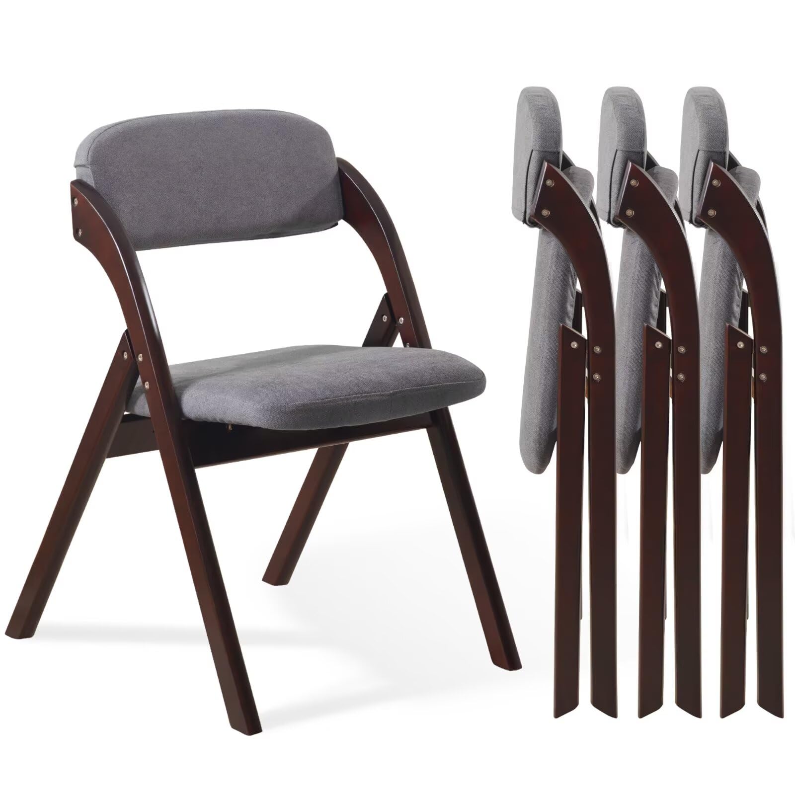 Yuuijoaa 4-Pack Folding Chairs With Cushion, Linen Padded Foldable Chairs, Walnut Wood Frame, Ideal For Indoor/Outdoor Use, Perf