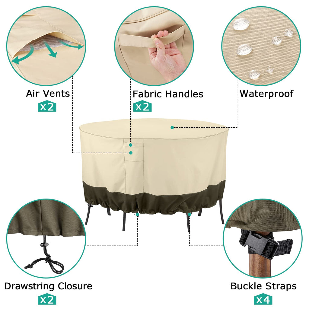 Patio Furniture Covers For Table Chairs Set, Outdoor Furniture Cover Waterproof, Uv Resistant Anti-Fading Cover Outdoor Table Cover Round, Beige And Olive, 72 Inch Diameter