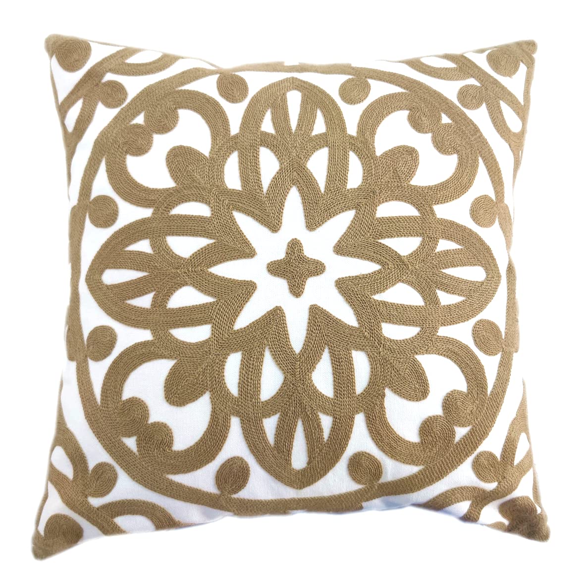 Alysheer Embroidered Decorative Throw Pillow Cover 18X18 Inch, Cozy Warm Boho Mandala Knit Pattern, Soft 100% Cotton Canvas, Lig