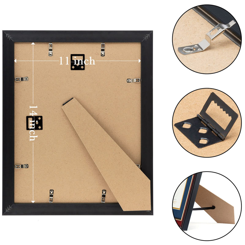 Minesaxel 11X14 Diploma Frame With 8.5 X 11 Opening Black Mat, Display 8.5X11 Degree Certificate Document, Wall Mount Or Tableto