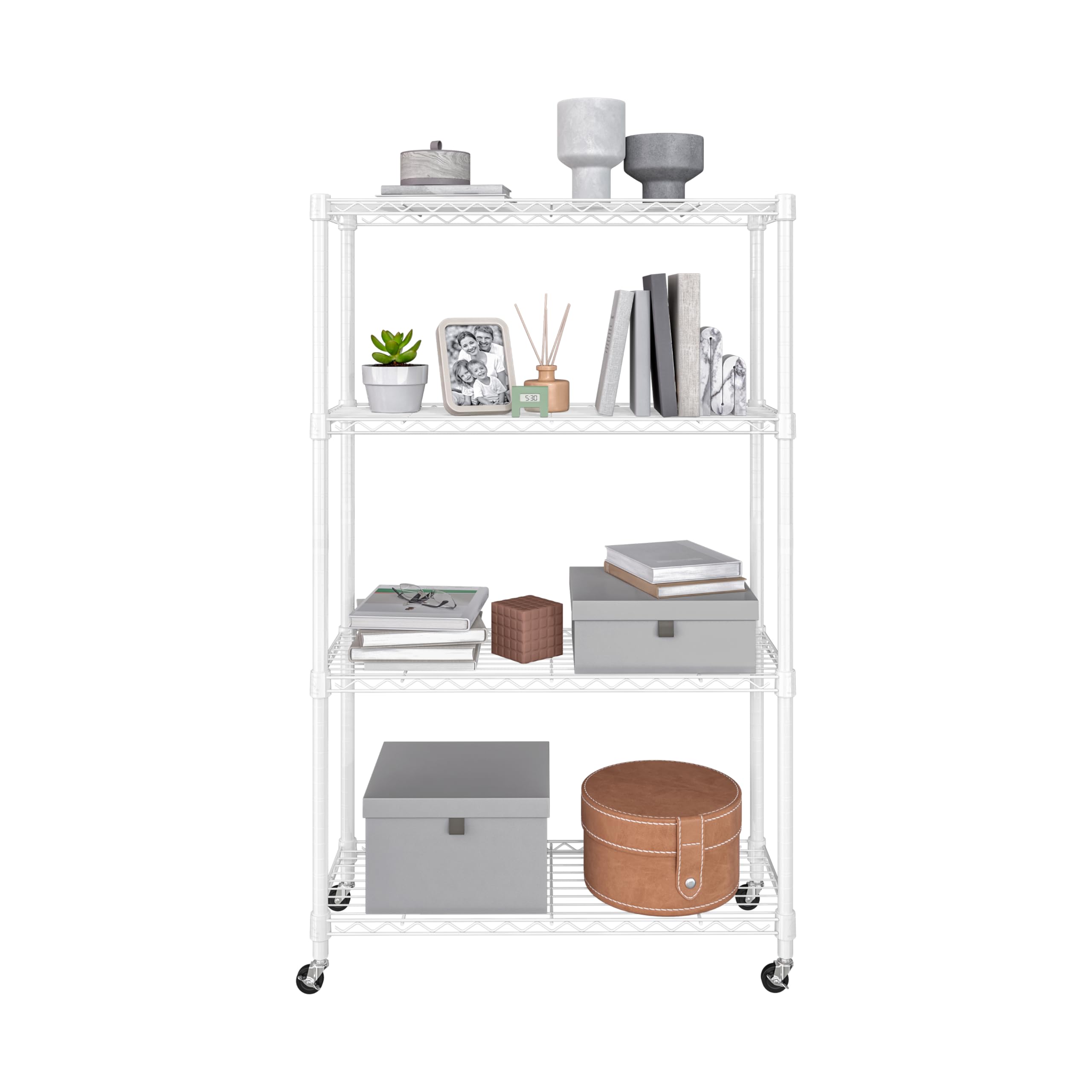 Seville Classics Solid Steel Wire Shelving Storage Unit Adjustable Shelves Organizer Rack, For Home, Kitchen, Office, Garage, Bedroom, Closet, White, 4-Tier, 36' W X 14' D