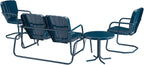 Crosley Furniture Ridgeland 4-Piece Retro Metal Outdoor Loveseat Glider Patio Furniture Set for Porch, Deck, Navy Gloss
