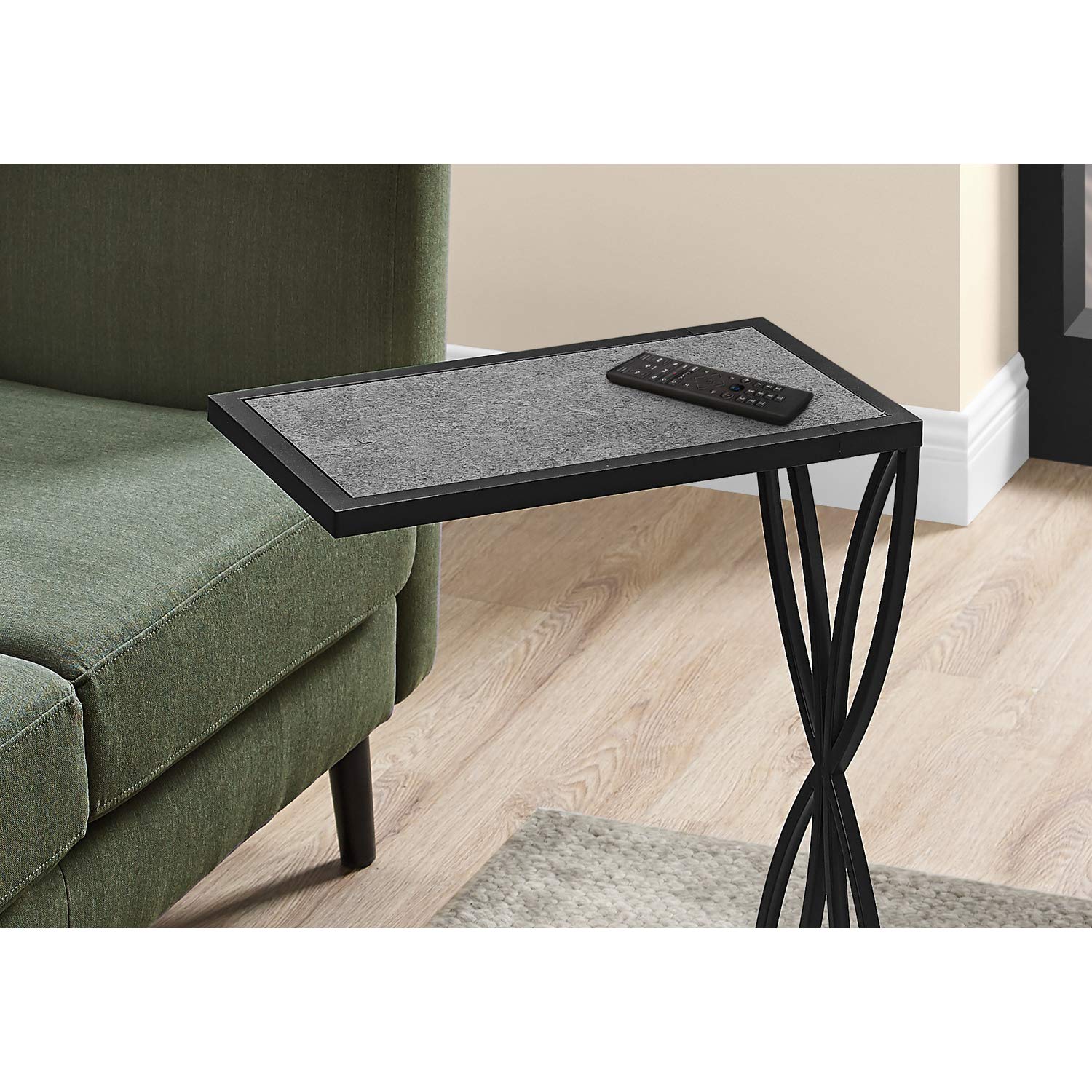Monarch Specialties 3305 Accent Table, C-Shaped, End, Side, Snack, Living Room, Bedroom, Laminate, Contemporary, Modern Table-25 H/Grey Stone-Look/Black Metal, 10.25&quot; L X 18.25&quot; W X 25.25&quot; H