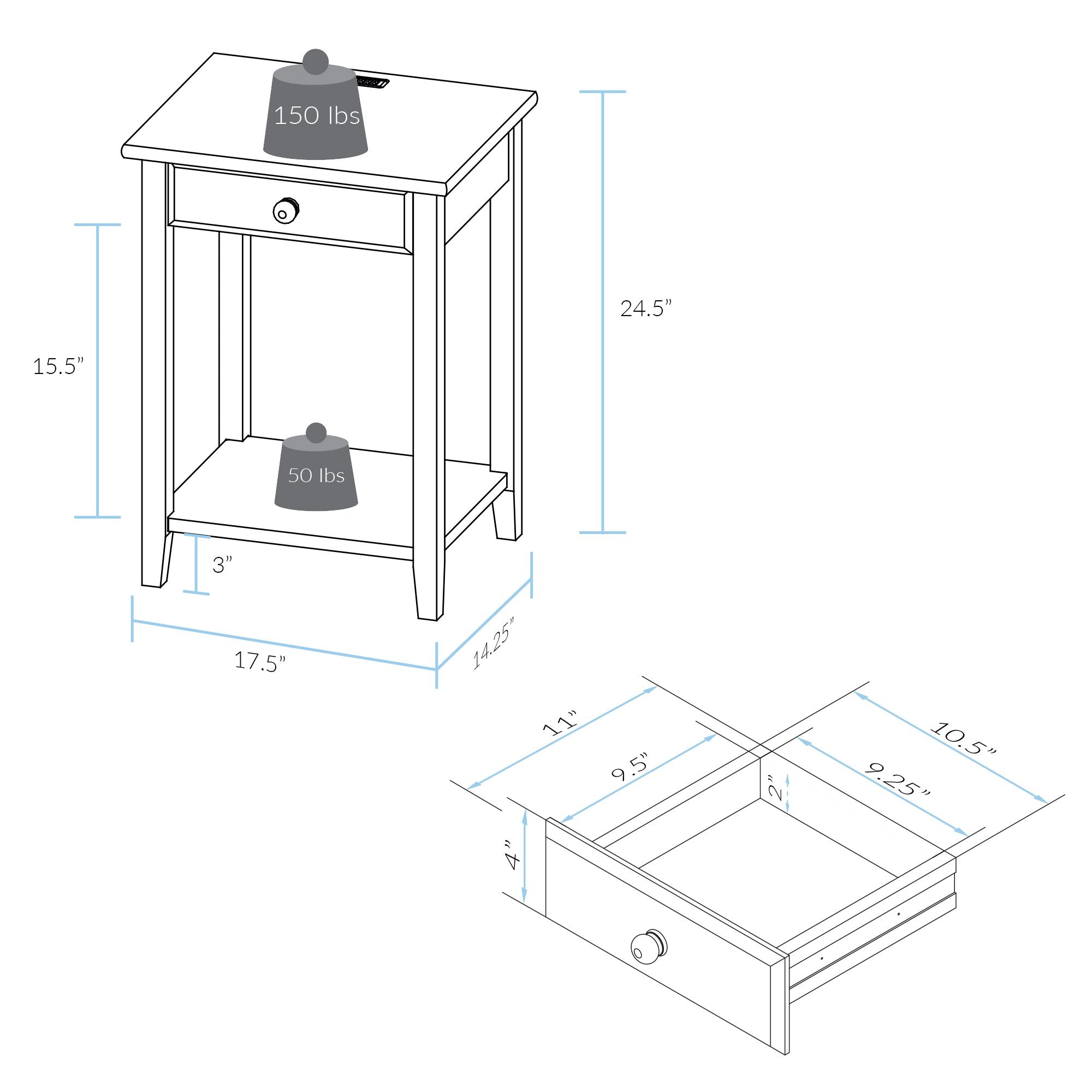 Casual Home Night Owl Nightstand With Usb Ports-Warm Brown