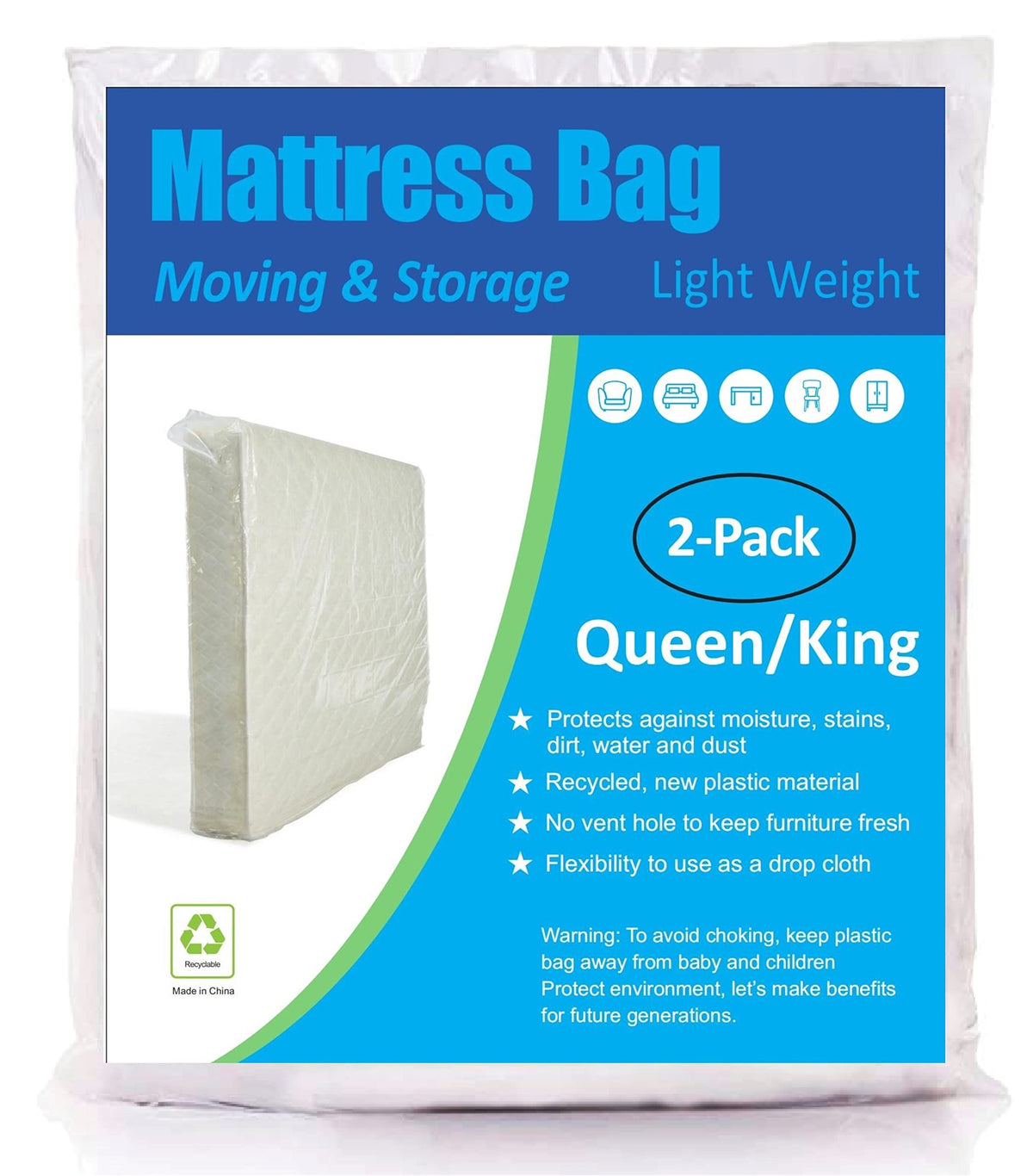 Comforthome Mattress Bag For Moving And Storage, Fits Queen And King Size Mattress, 2 Pack