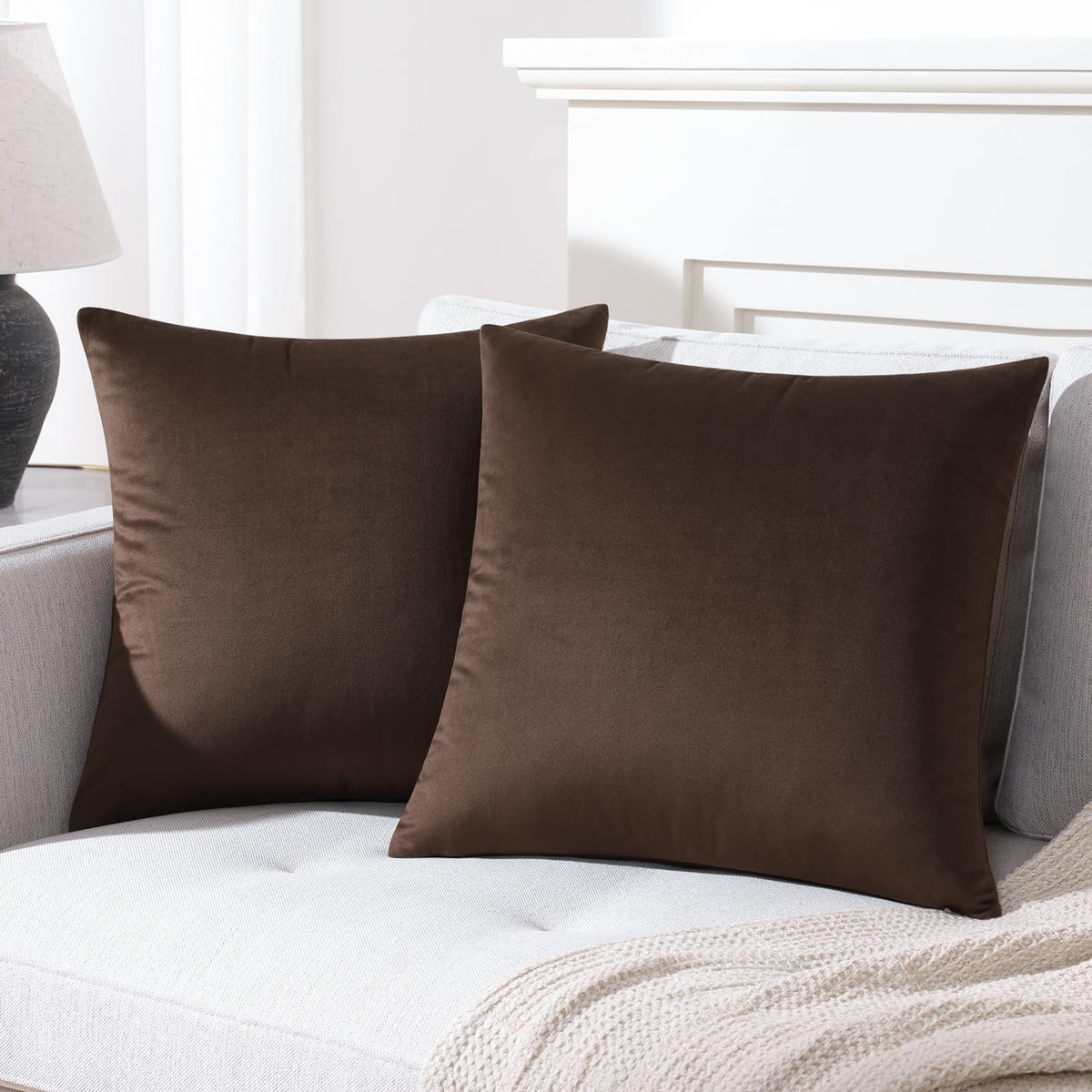 Mixhug Decorative Throw Pillow Covers, Velvet Cushion Covers, Solid Throw Pillow Cases For Couch And Bed, Coffee Brown, 26 X 26