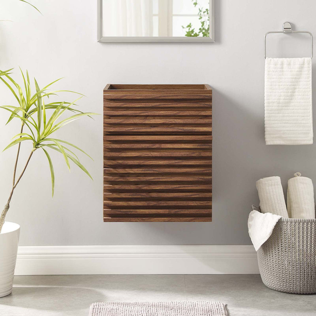 Modway Render 18'' Wall-Mount Bathroom Vanity in Walnut - Sink Basin Not Included