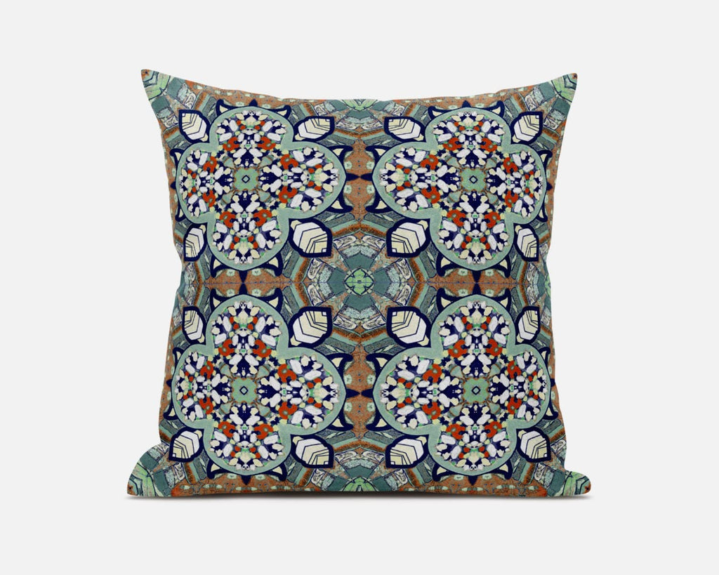 HomeRoots Green Muted Orange Green Orange Cloverleaf Boho Suede Throw Pillow