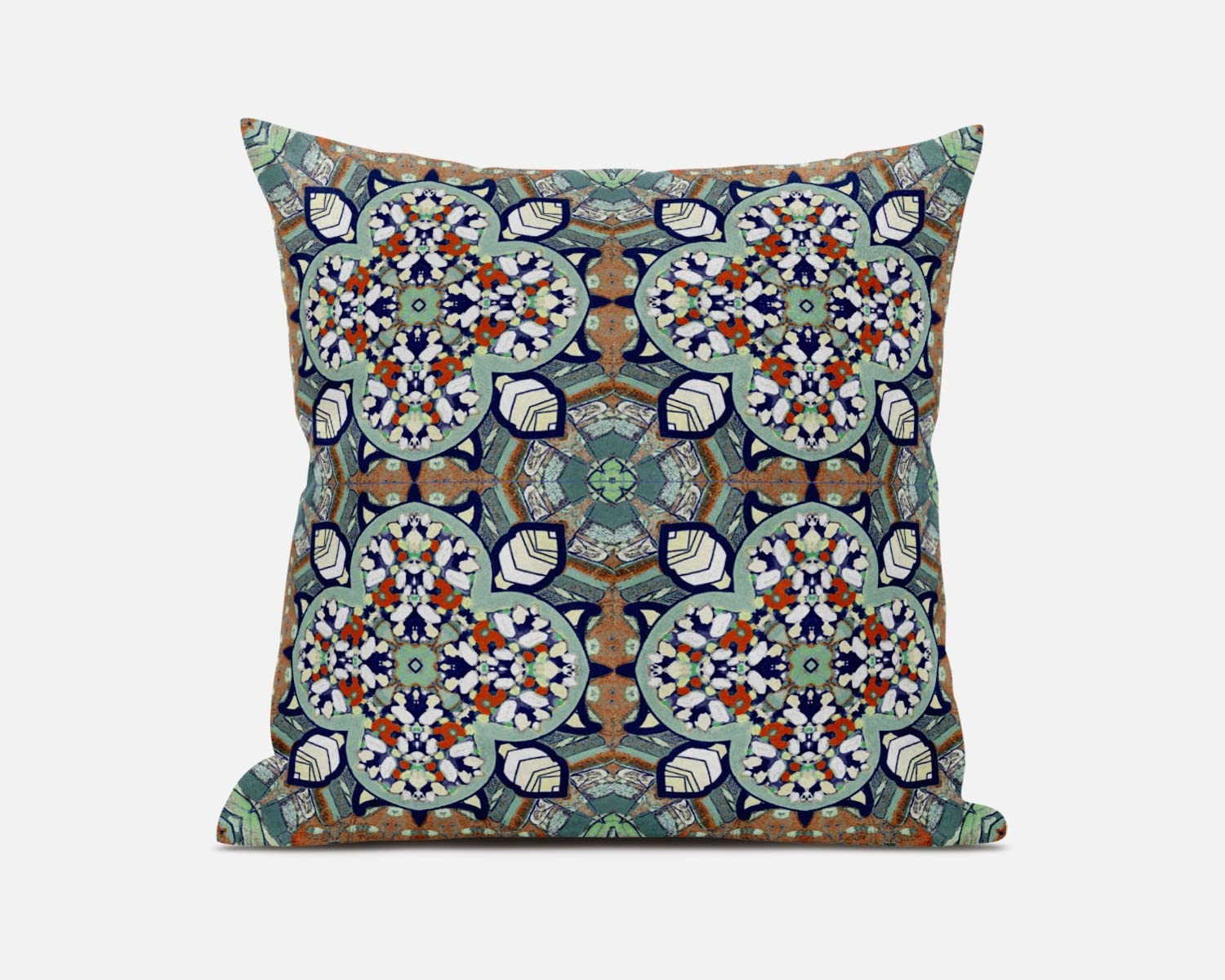 HomeRoots Green Muted Orange Green Orange Cloverleaf Boho Suede Throw Pillow