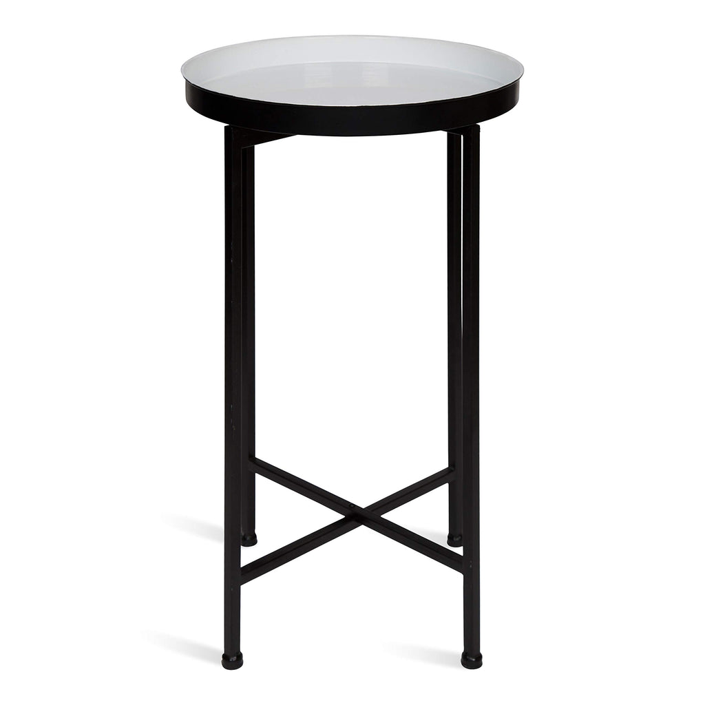 Kate And Laurel Celia Round Foldable Tray Accent Table, 14' X 14' X 25.75', White And Black, Modern Minimalist Design And Detachable Magnetic Tabletop