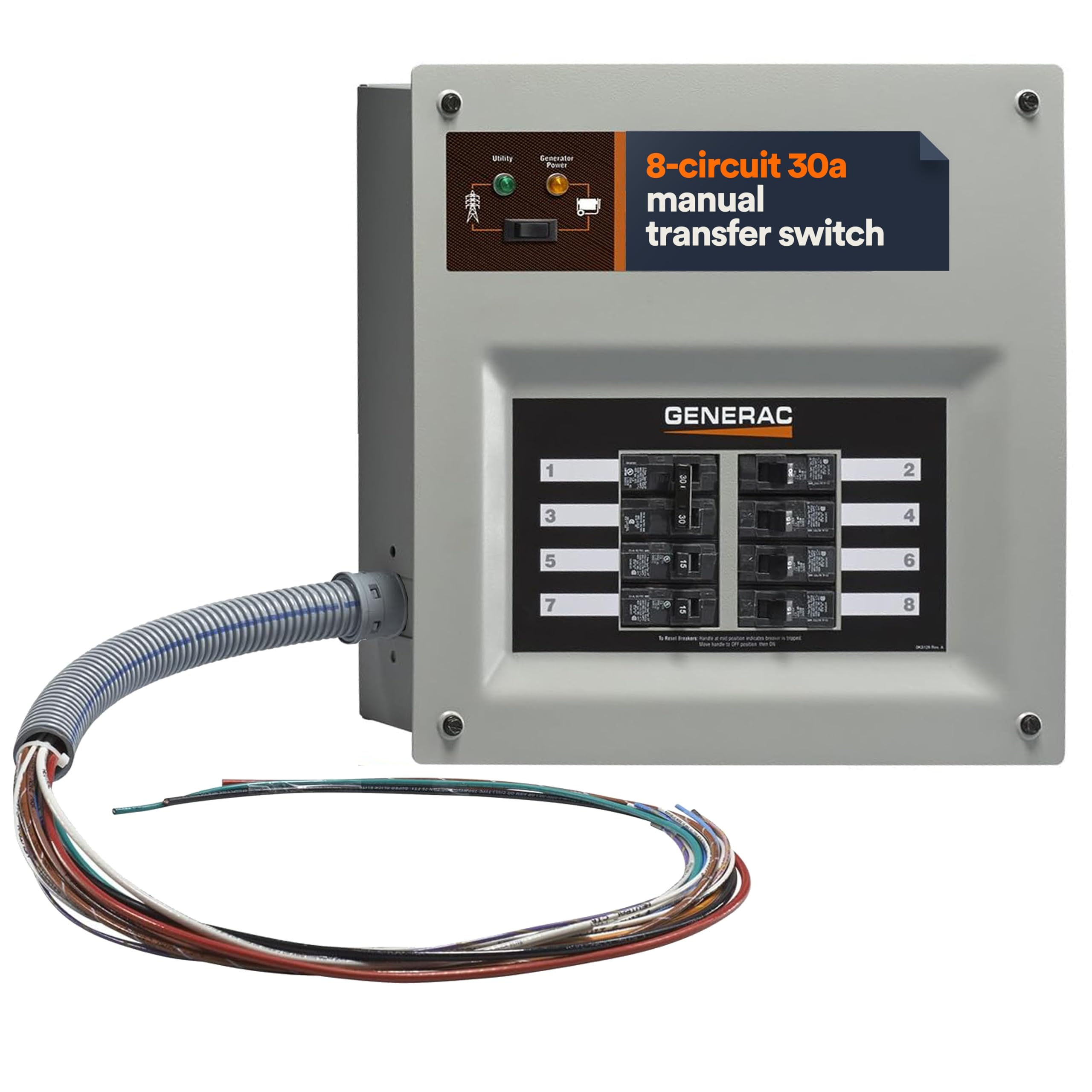 Generac 6853 Homelink Upgradeable 30 Amp Transfer Switch Kit - Reliable Power Solution For Homes - 10' Cord And Resin Power Inle