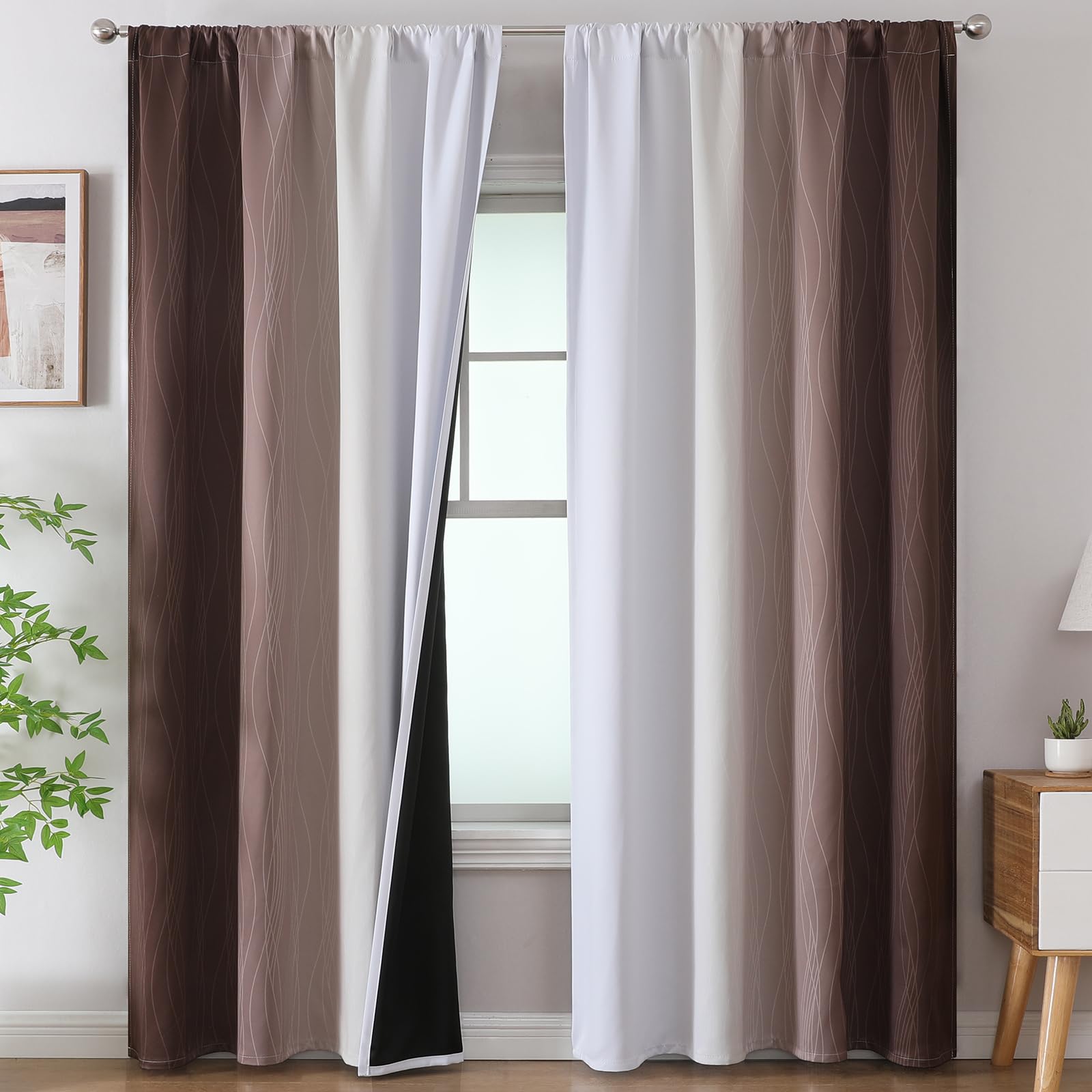 Estelar Textiler Brown And Greyish White Ombre Blackout Curtains For Living Room, Thermal Insulated Window Drapes For Bedroom 84