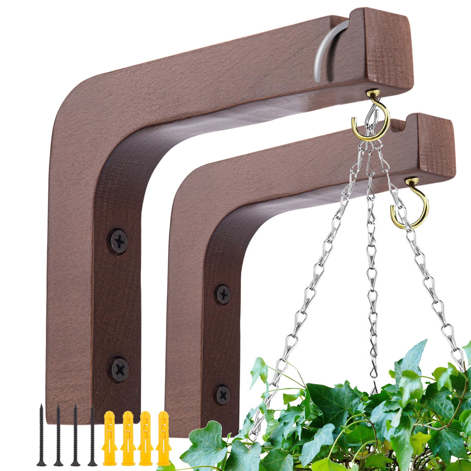Oradrem 2 Pack Wooden Wall Hooks For Hanging Plants,Lanterns,Flower Bracket,Wind Chimes,Bird Feeders,Macrame Plant Hangers,5.9 I