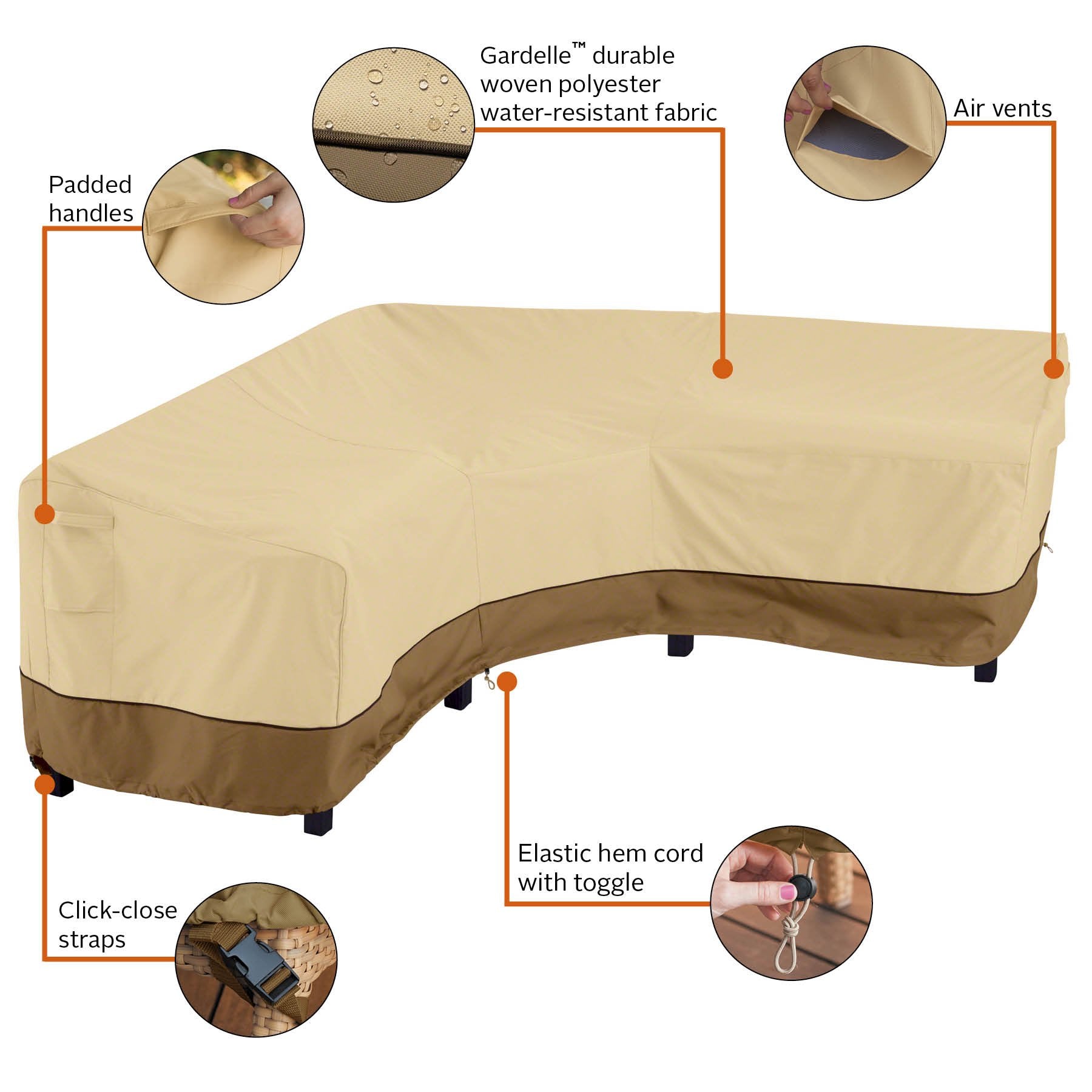 Classic Accessories 56-304-051501-Ec Veranda V-Shaped Sectional Sofa Cover, X-Large, Pebble-Earth-Bark, Patio Furniture Covers