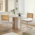 Soarmote Rattan Dining Chairs Set Of 2,Upholstered Mid-Century Modern Dining Room Chairs With Cane Backrest,Retro Velvet Kitchen