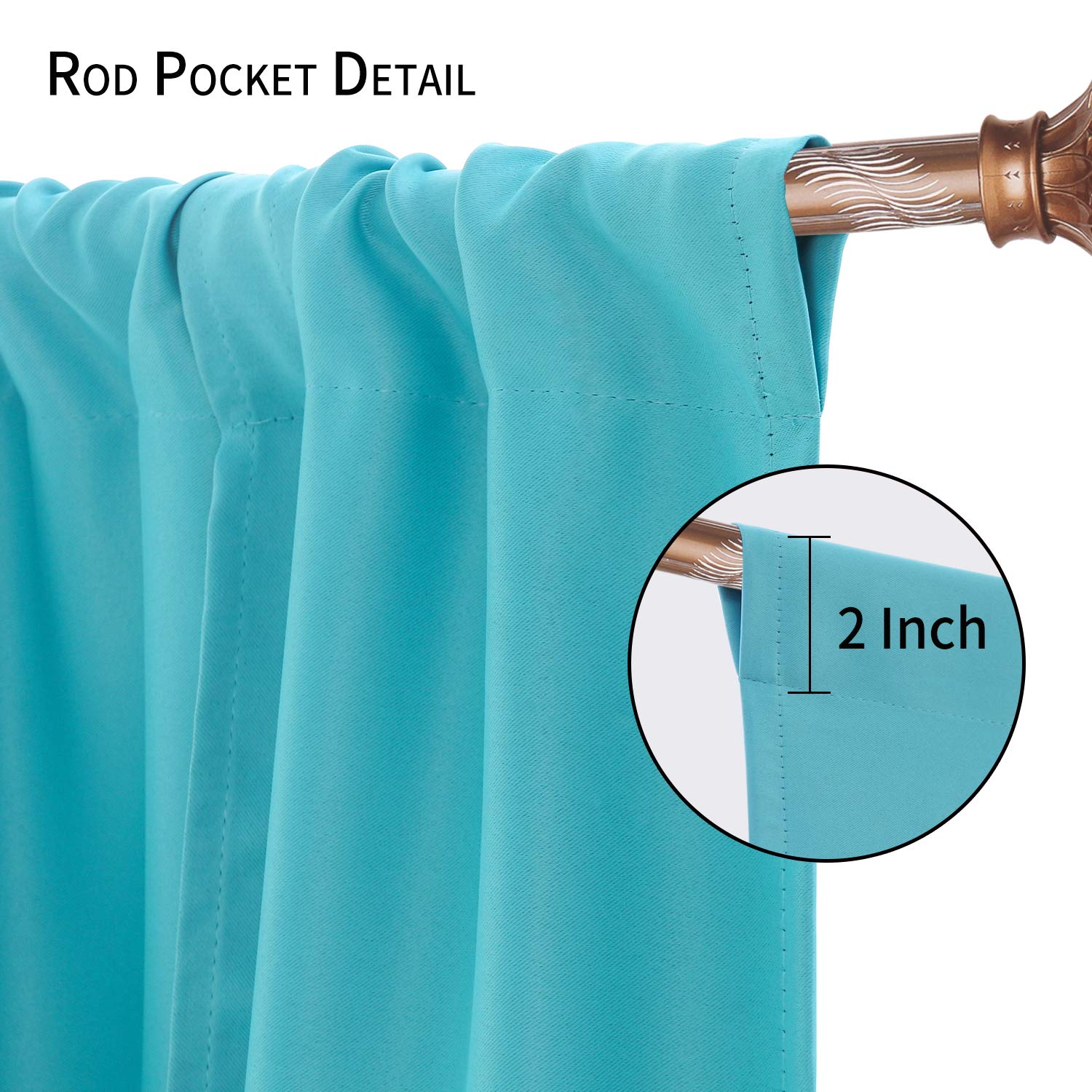 Dwcn Tie Up Curtain-Thermal Insulated Room Darkening Blackout Curtains For Livingroom, Bedroom And Dining Room, Turquoise, W42 X