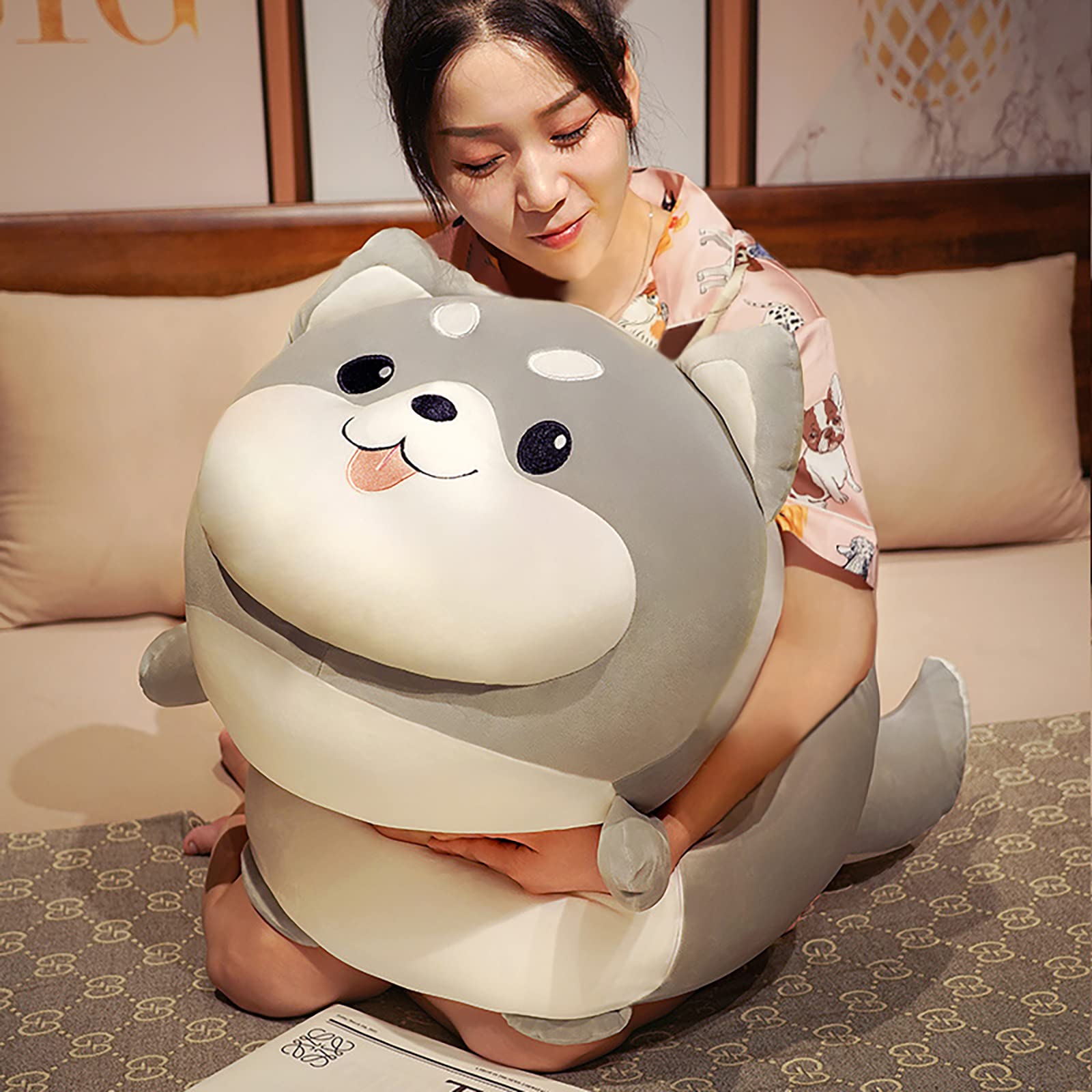 Auspicious Beginning 20' Husky Stuffed Animal Throw Pillow, Huskies Chubby Anime Pillow, Kawaii Plush Stuff Animal, Big Plushie