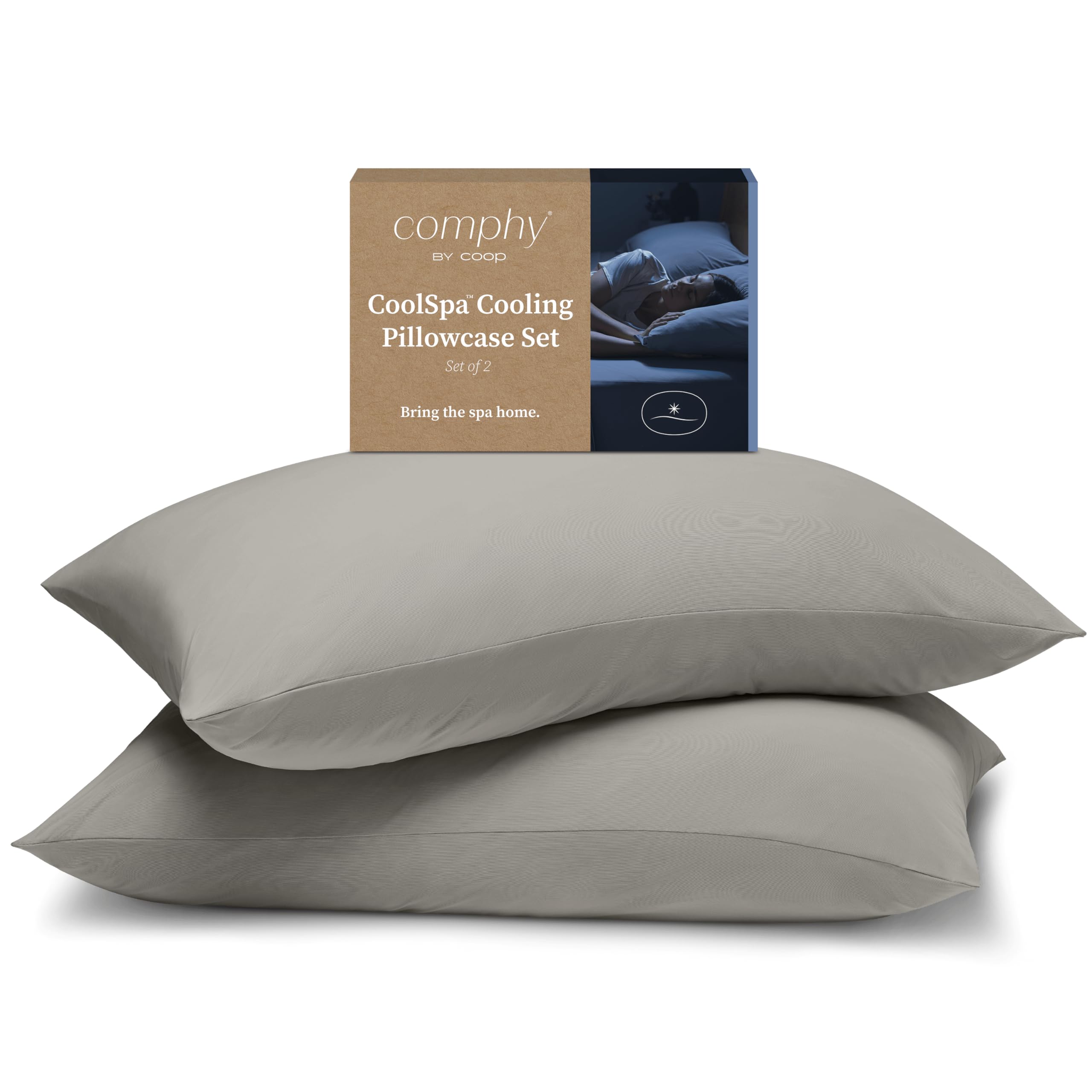 Comphy by Coop CoolSpa Cooling Pillow Case Set of 2, Dove Grey Queen Size Pillow Covers, Luxury Spa and Hotel Quality Pillow Cas