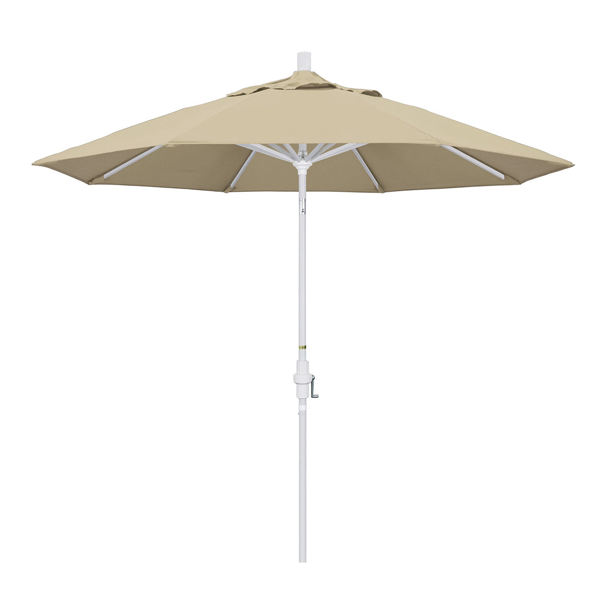 California Umbrella Gscu908170-5422 9' Round Aluminum Market, Crank Lift, Collar Tilt, White Pole, Sunbrella Antique Beige Patio
