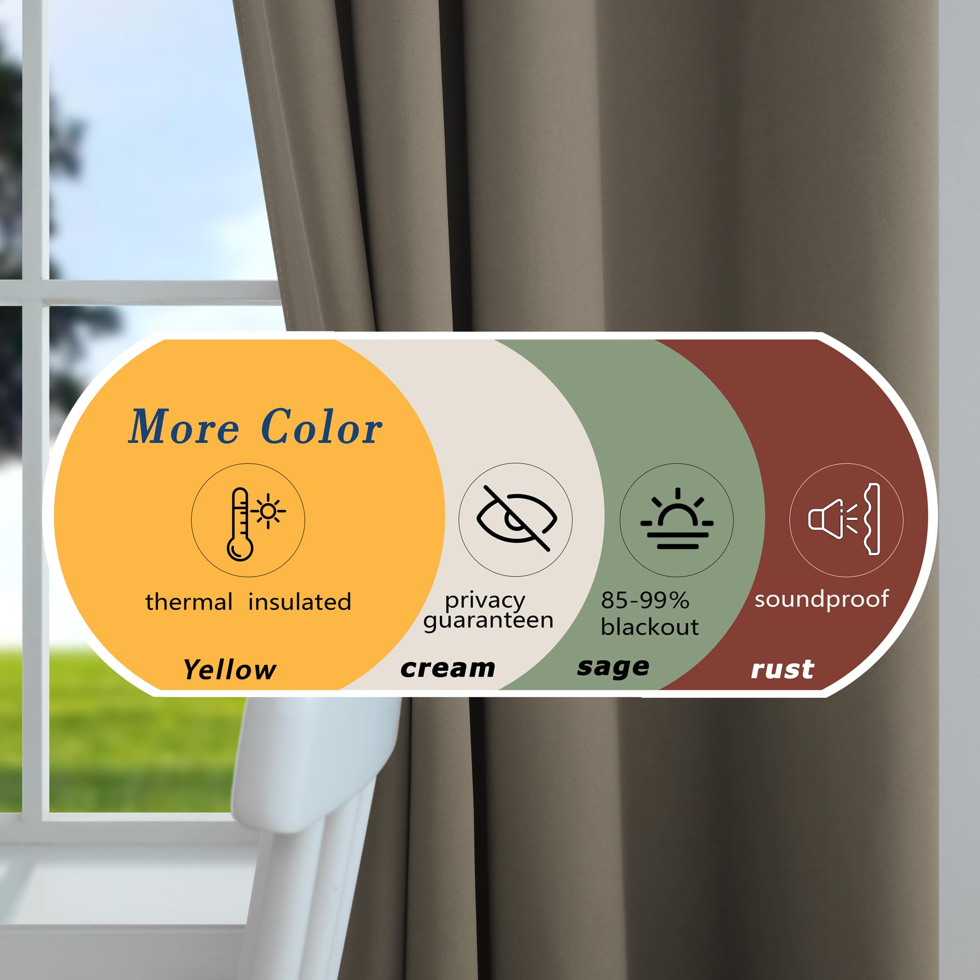 Mrs.Naturall Taupe Grommet Blackout Curtains For Bedroom 52X96 Inches Long