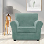 Znsayotx Luxury Velvet Chair Slipcovers With Arm 2 Piece Stretch Chair Covers For Living Room Thick Soft Armchair Slipcover Anti Slip Pet Friendly Furniture Protector (Pea Green),30'-47'(1 Cushion)
