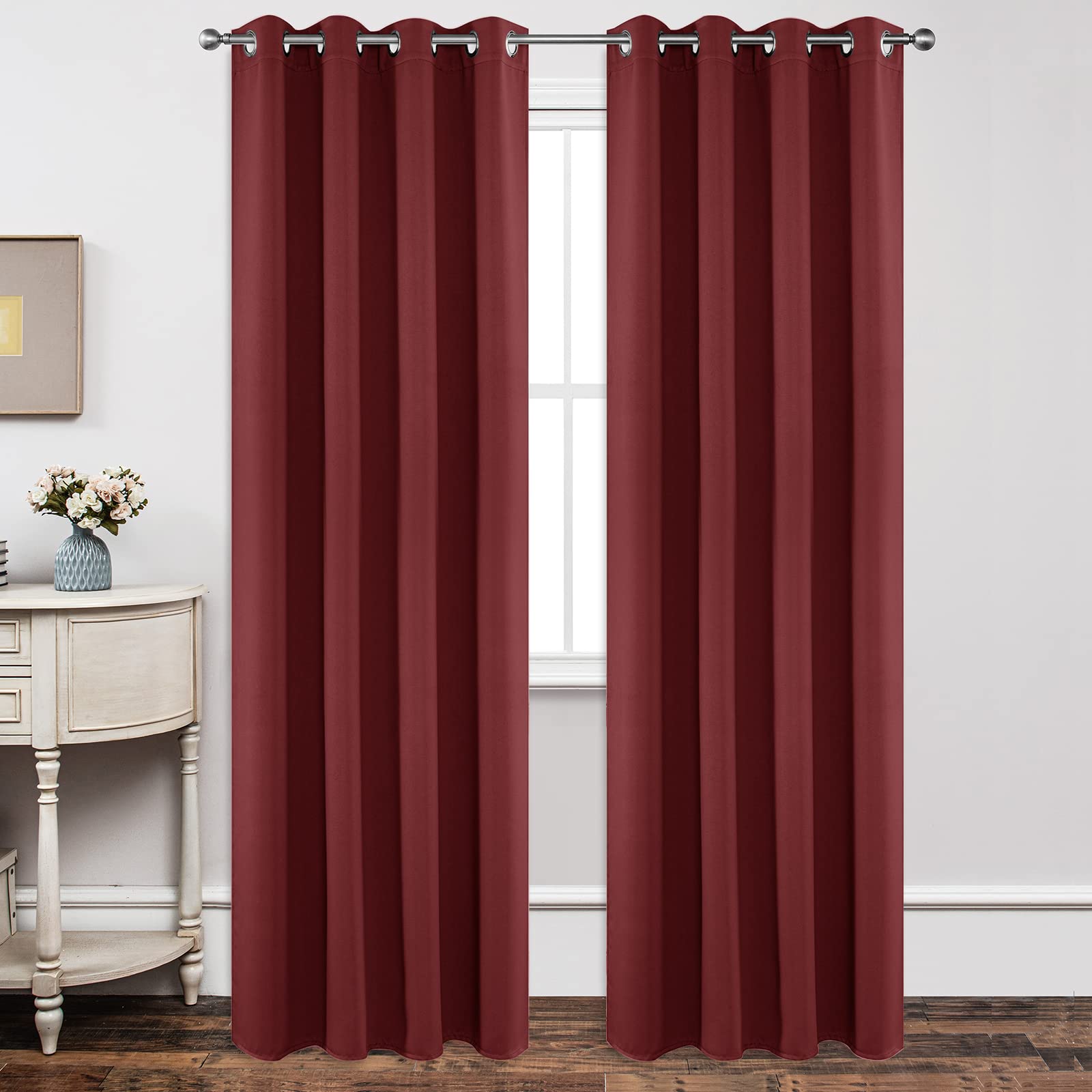 Joydeco Blackout Curtains 95 Inch Length 2 Panels Set, Thermal Insulated Long Curtains 2 Burg, Room Darkening Grommet Curtains f