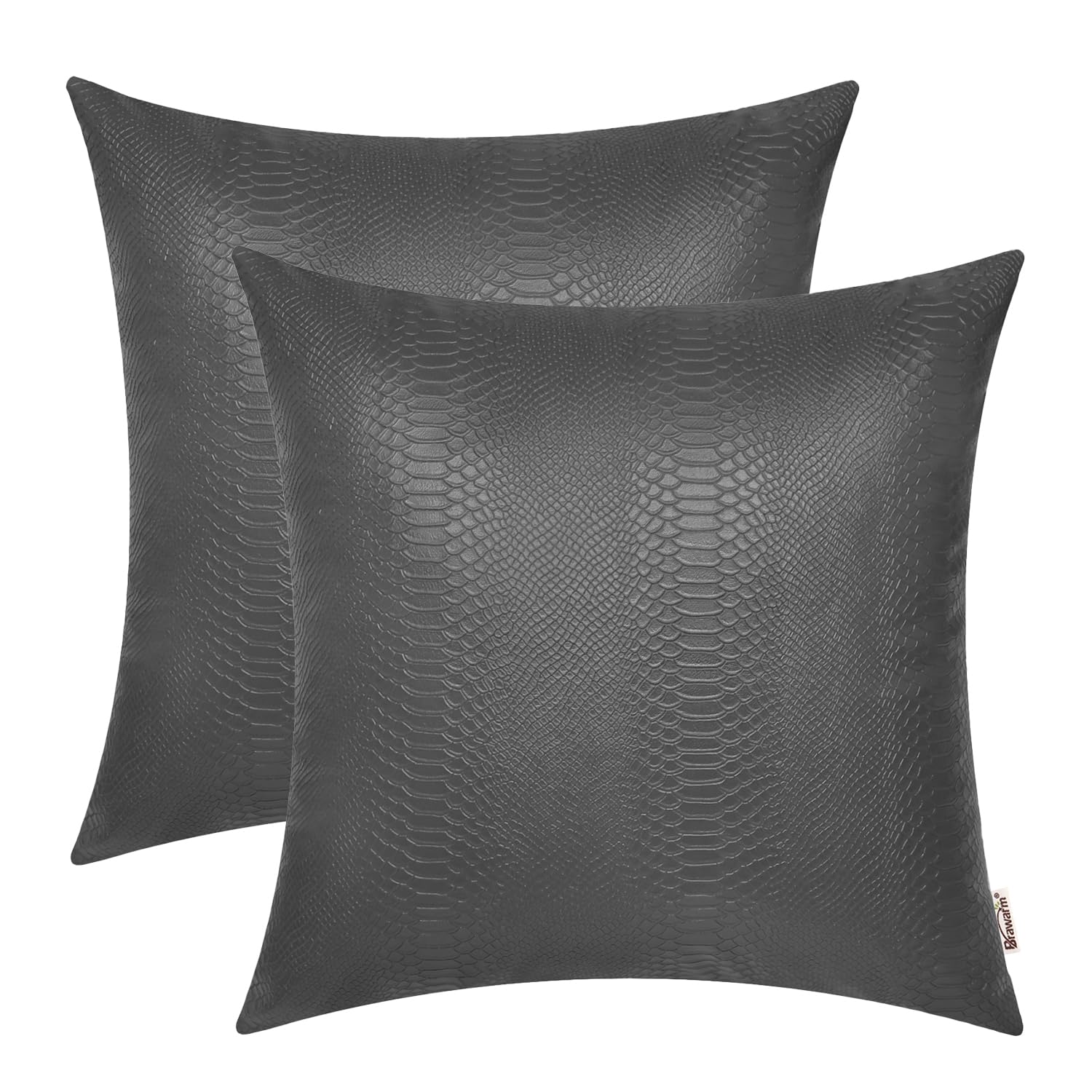 BRAWARM Charcoal Gray Leather Throw Pillows 18 X 18 Inches, Snake Leather Pillow Covers Pack of 2, Faux Leather Decorative Pillo